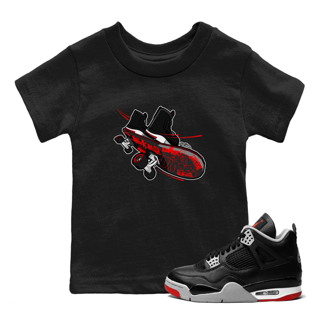 Skateboard snkmatch Tee Kids - Air Jordan 4 Bred Reimagined
