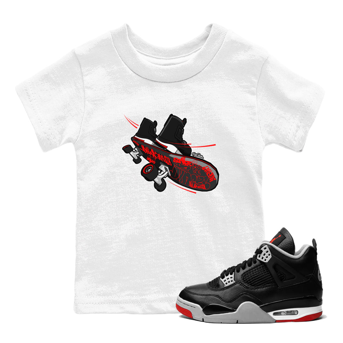 Skateboard snkmatch Tee Kids - Air Jordan 4 Bred Reimagined