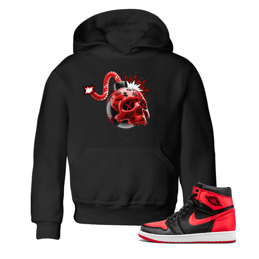 Skull Bomb Kids Tops - Air Jordan 1 Satin Bred