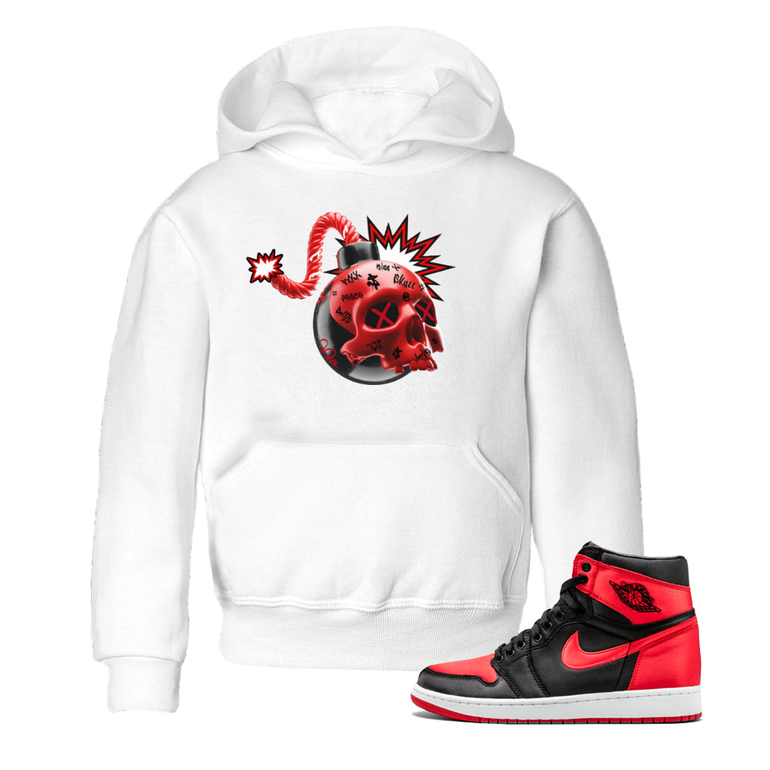 Skull Bomb Kids Tops - Air Jordan 1 Satin Bred