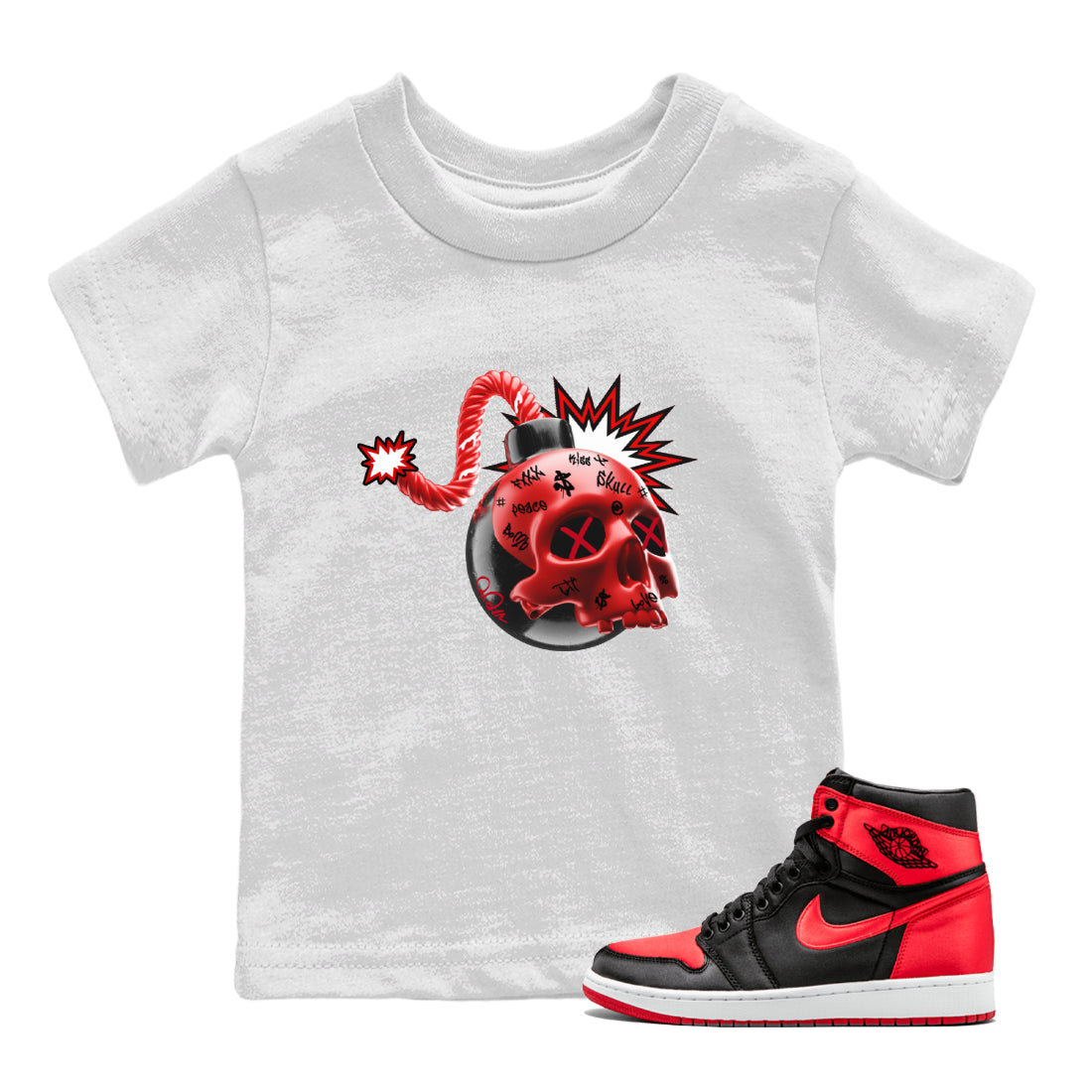 Skull Bomb Kids Tops - Air Jordan 1 Satin Bred