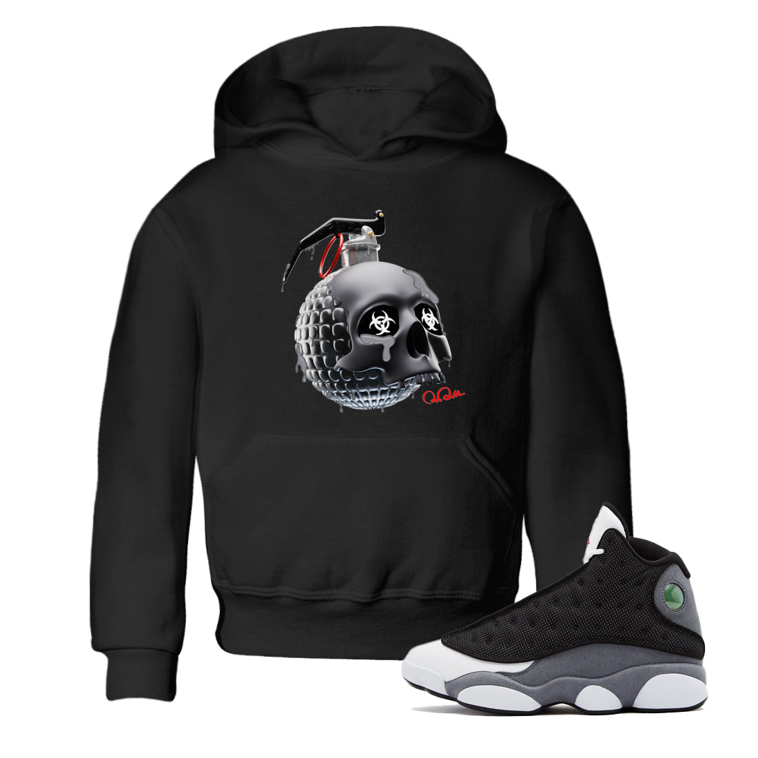 Skull Bomb Kids Tops - Air Jordan 13 Black Flint