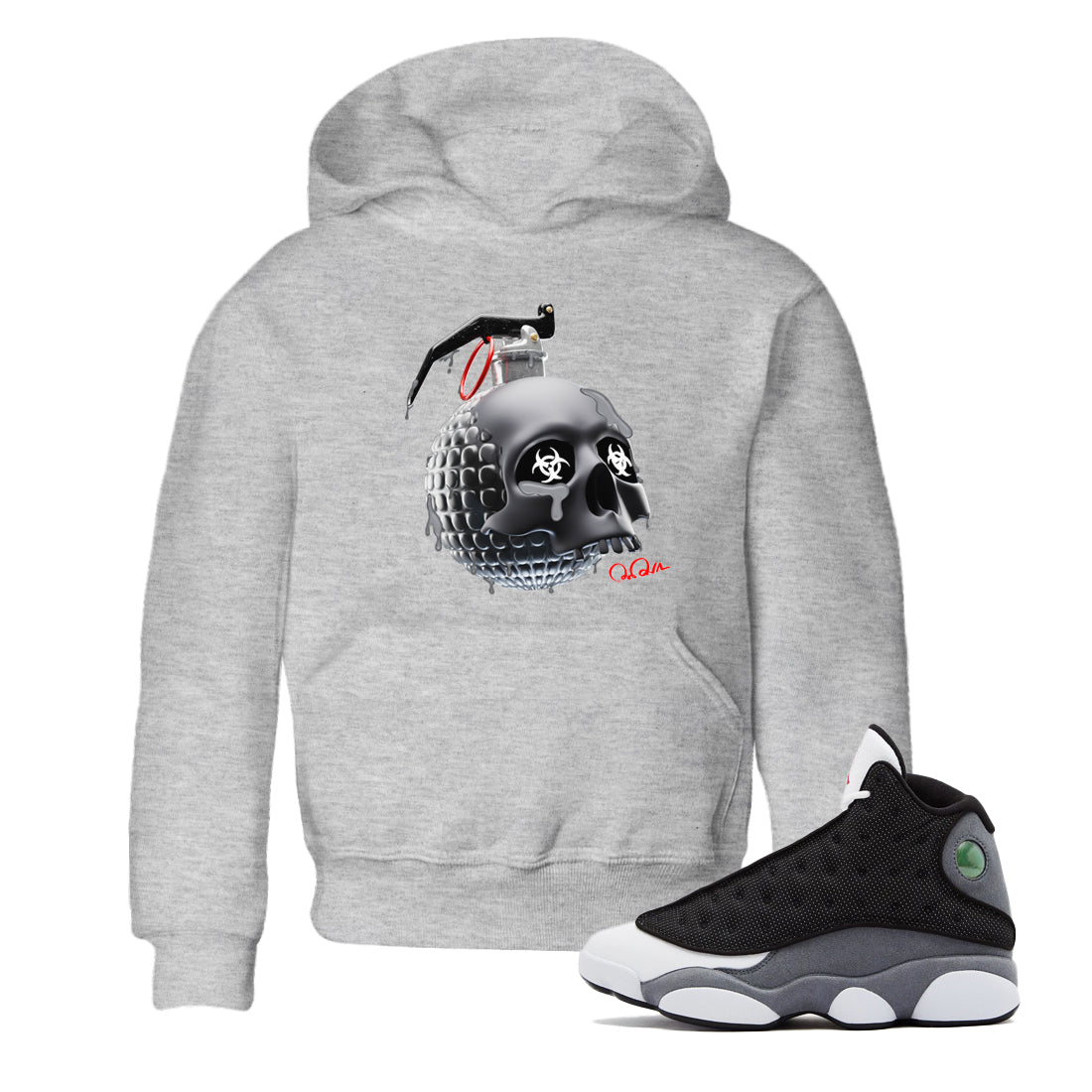 Skull Bomb Kids Tops - Air Jordan 13 Black Flint