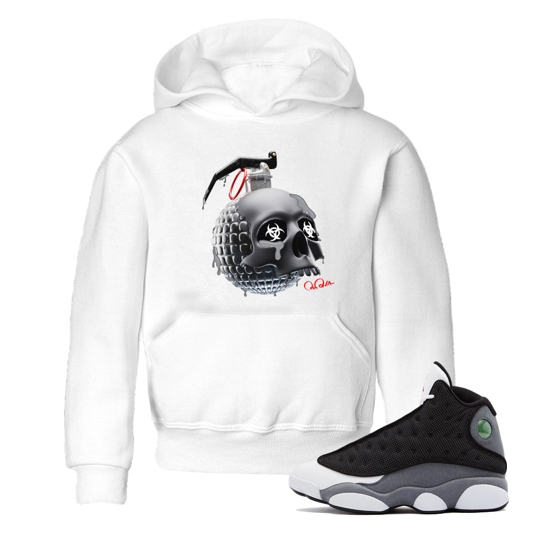 Skull Bomb Kids Tops - Air Jordan 13 Black Flint