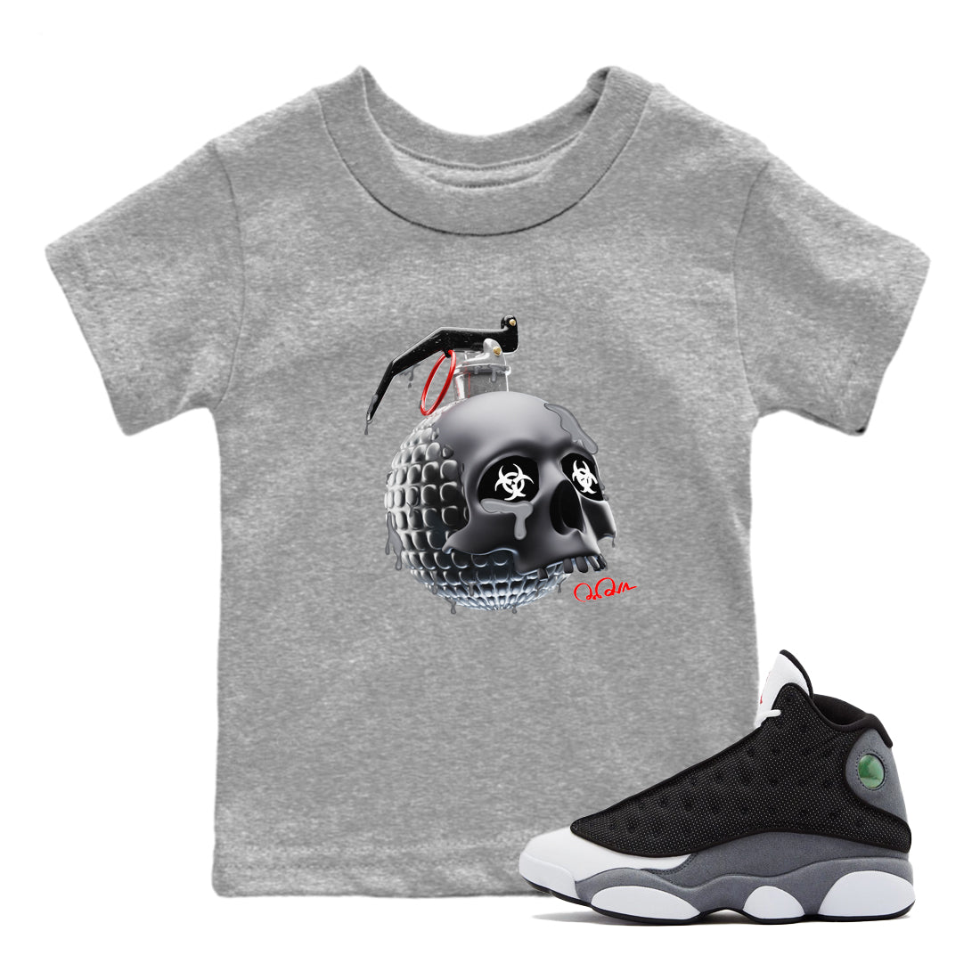 Skull Bomb Kids Tops - Air Jordan 13 Black Flint