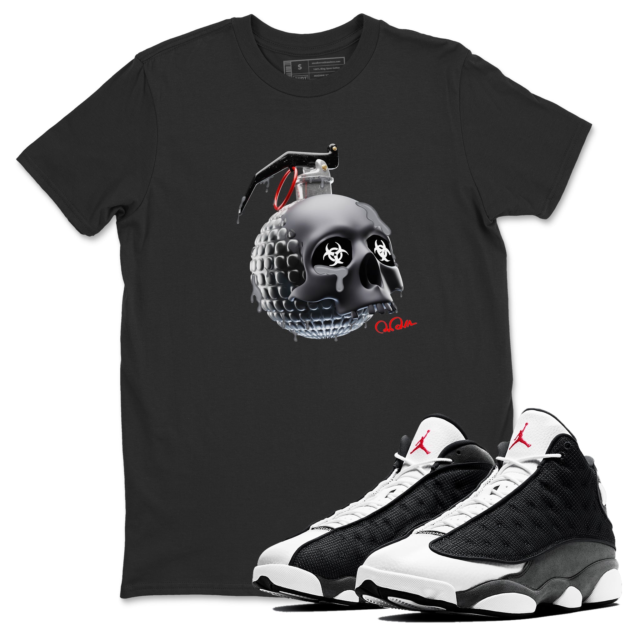 Skull Bomb Unisex Tops - Air Jordan 13 Black Flint