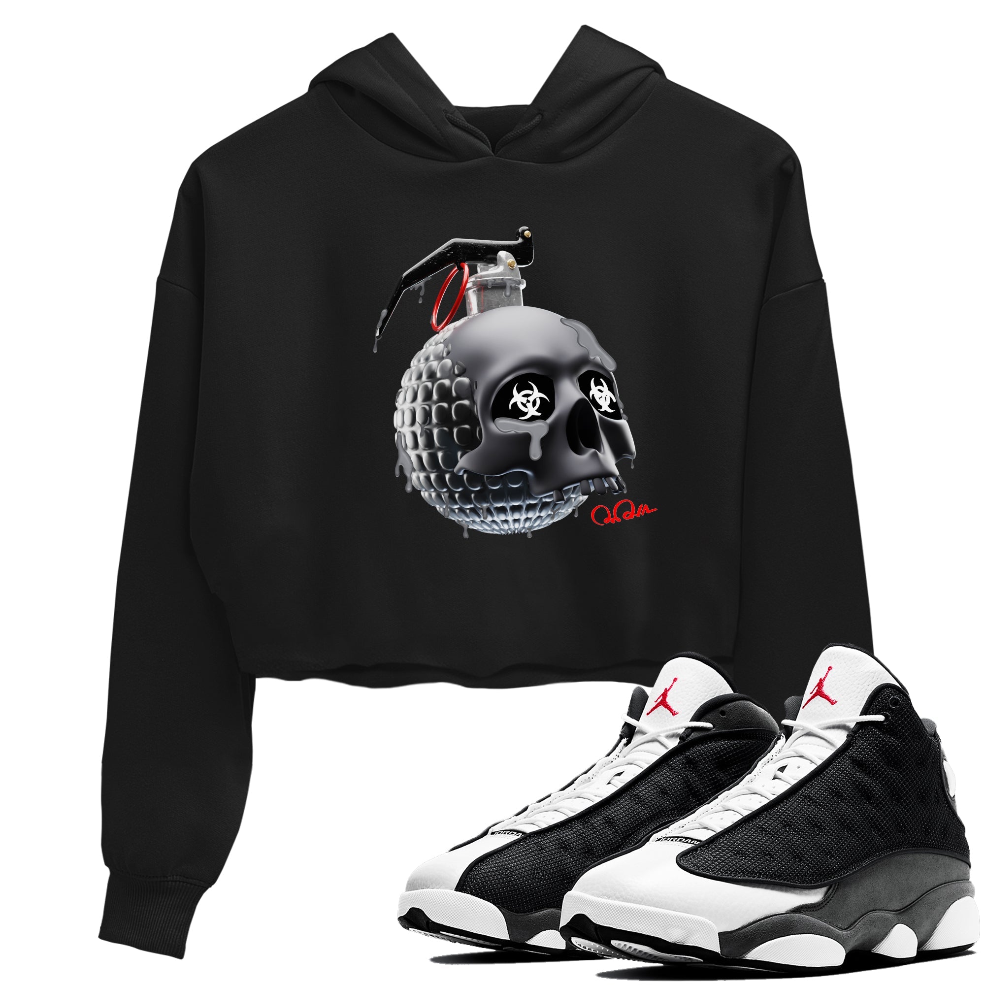 Skull Bomb Women's Tops - Air Jordan 13 Black Flint