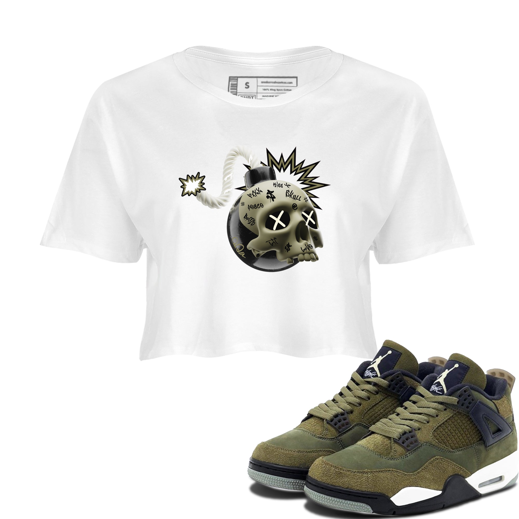 Skull Bomb snkmatch Women's Top - Air Jordan 4 Medium Olive