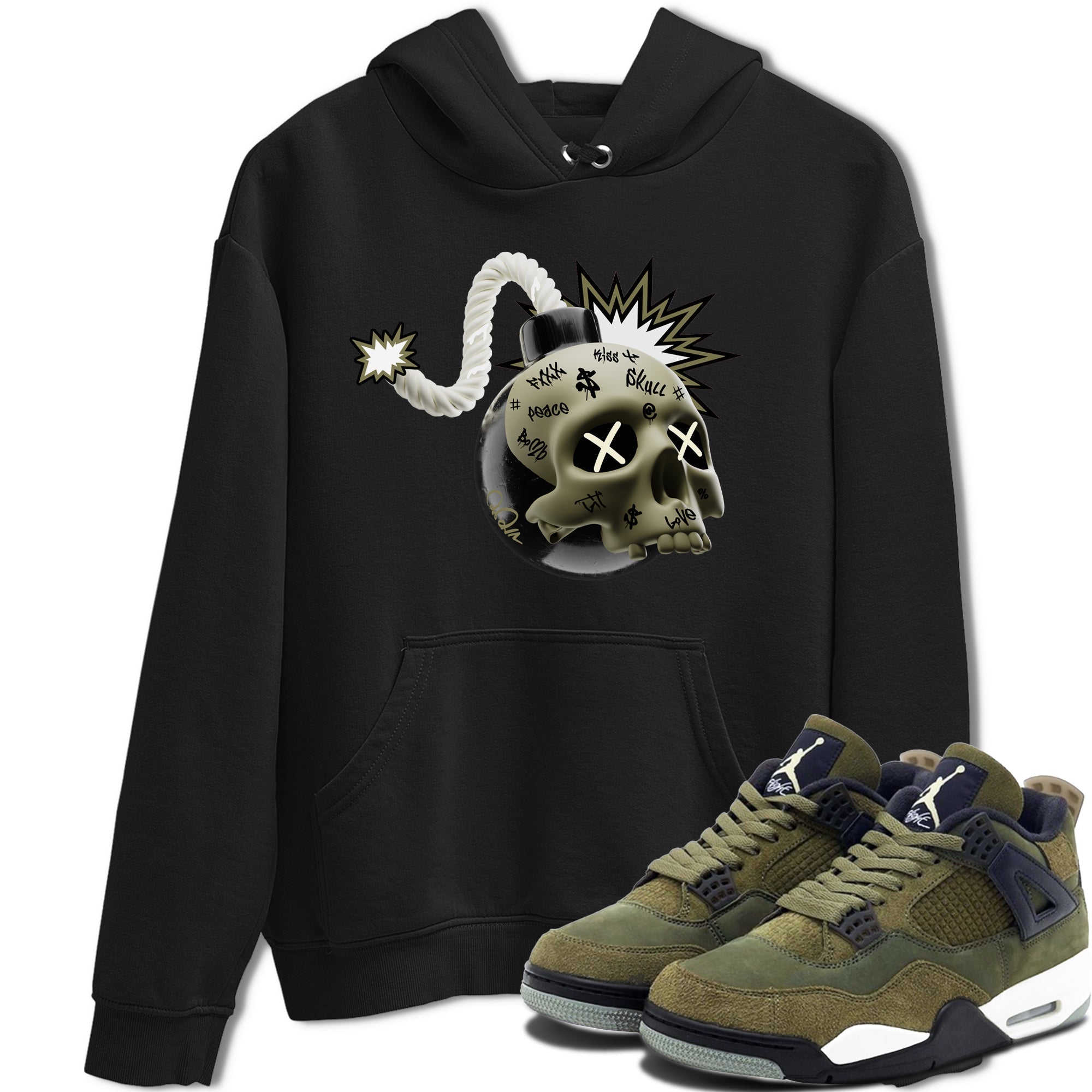 Skull Bomb snkmatch Tee - Air Jordan 4 Medium Olive