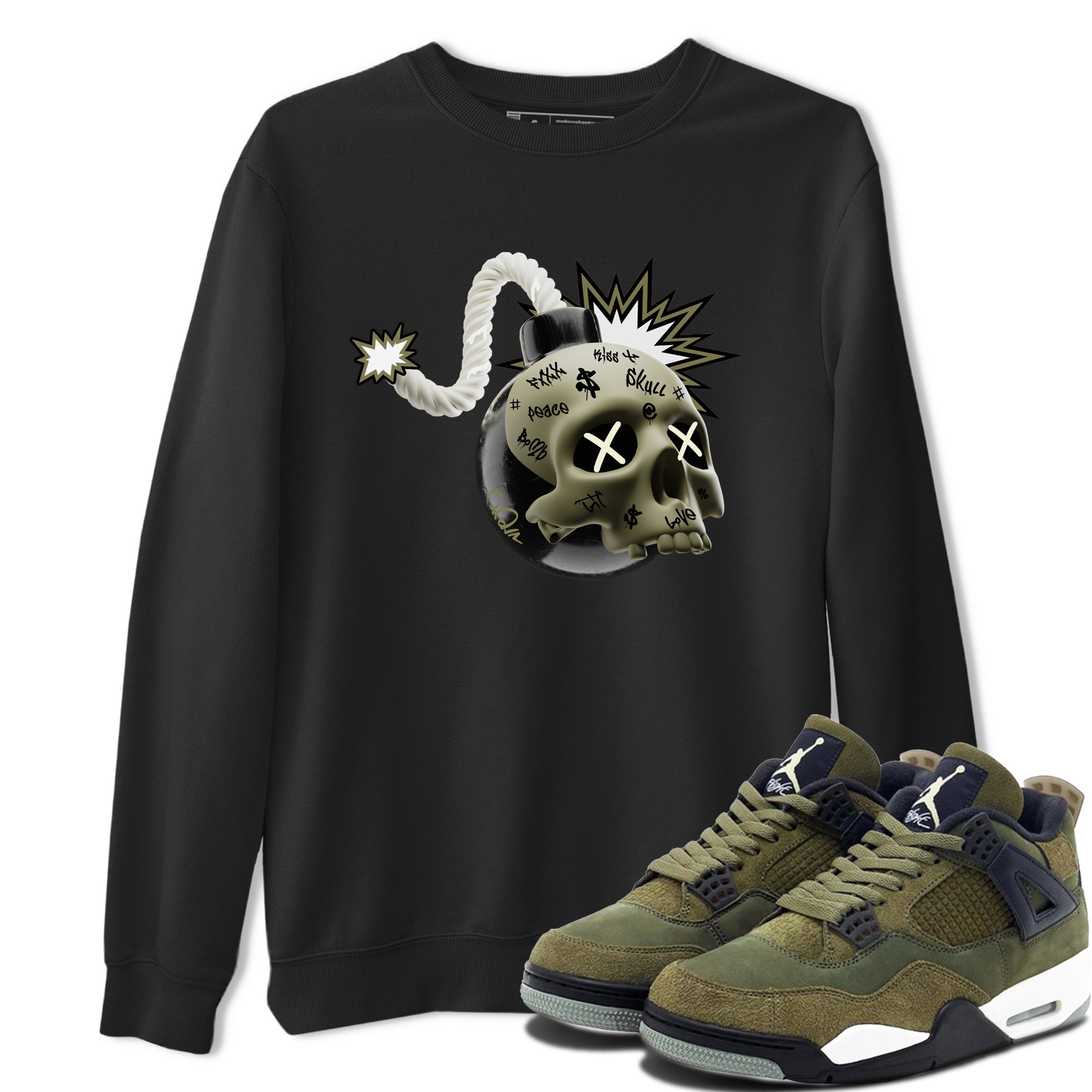Skull Bomb snkmatch Tee - Air Jordan 4 Medium Olive