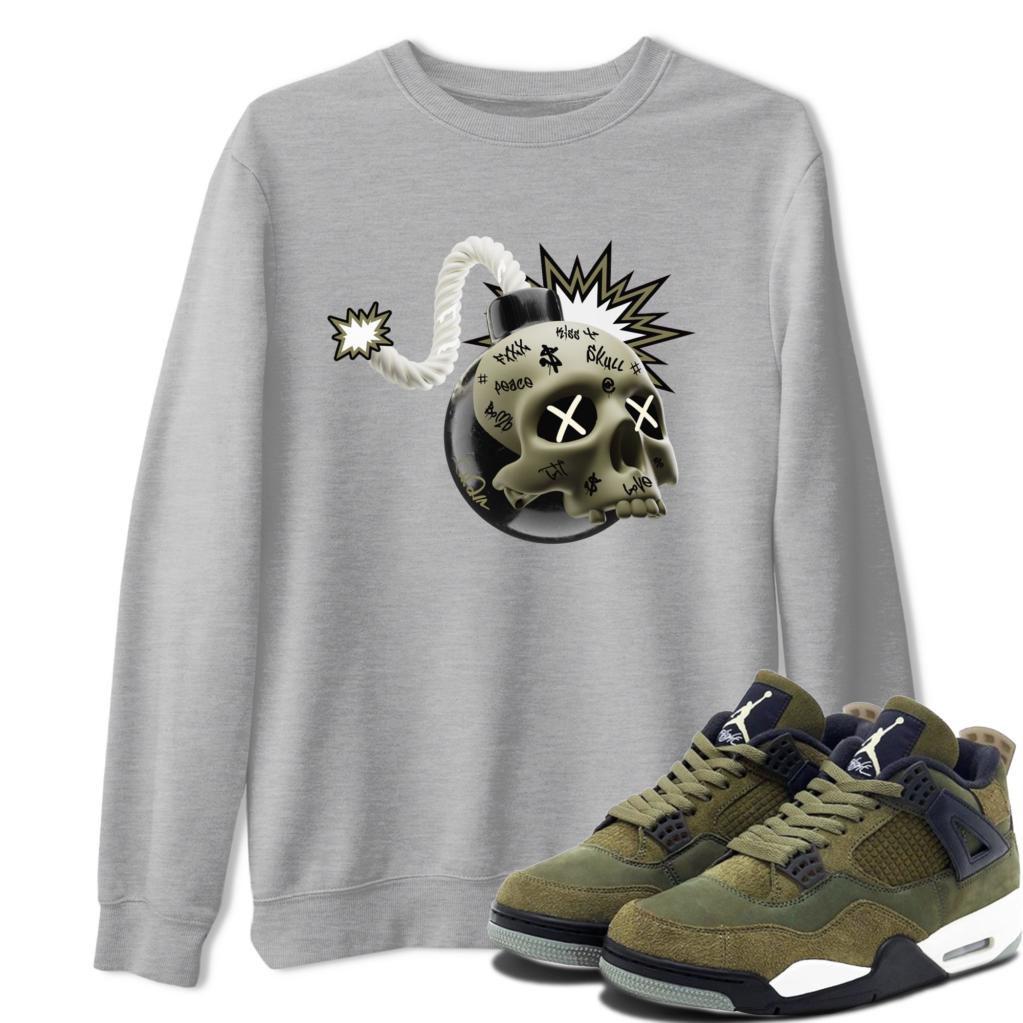 Skull Bomb snkmatch Tee - Air Jordan 4 Medium Olive