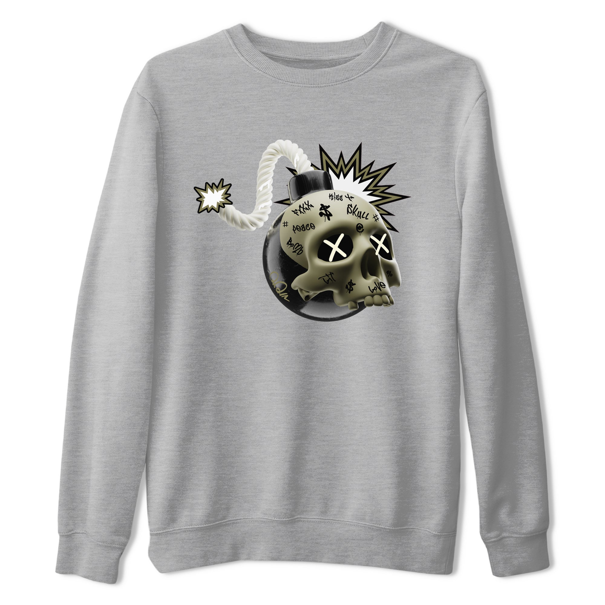 Skull Bomb snkmatch Tee - Air Jordan 4 Medium Olive