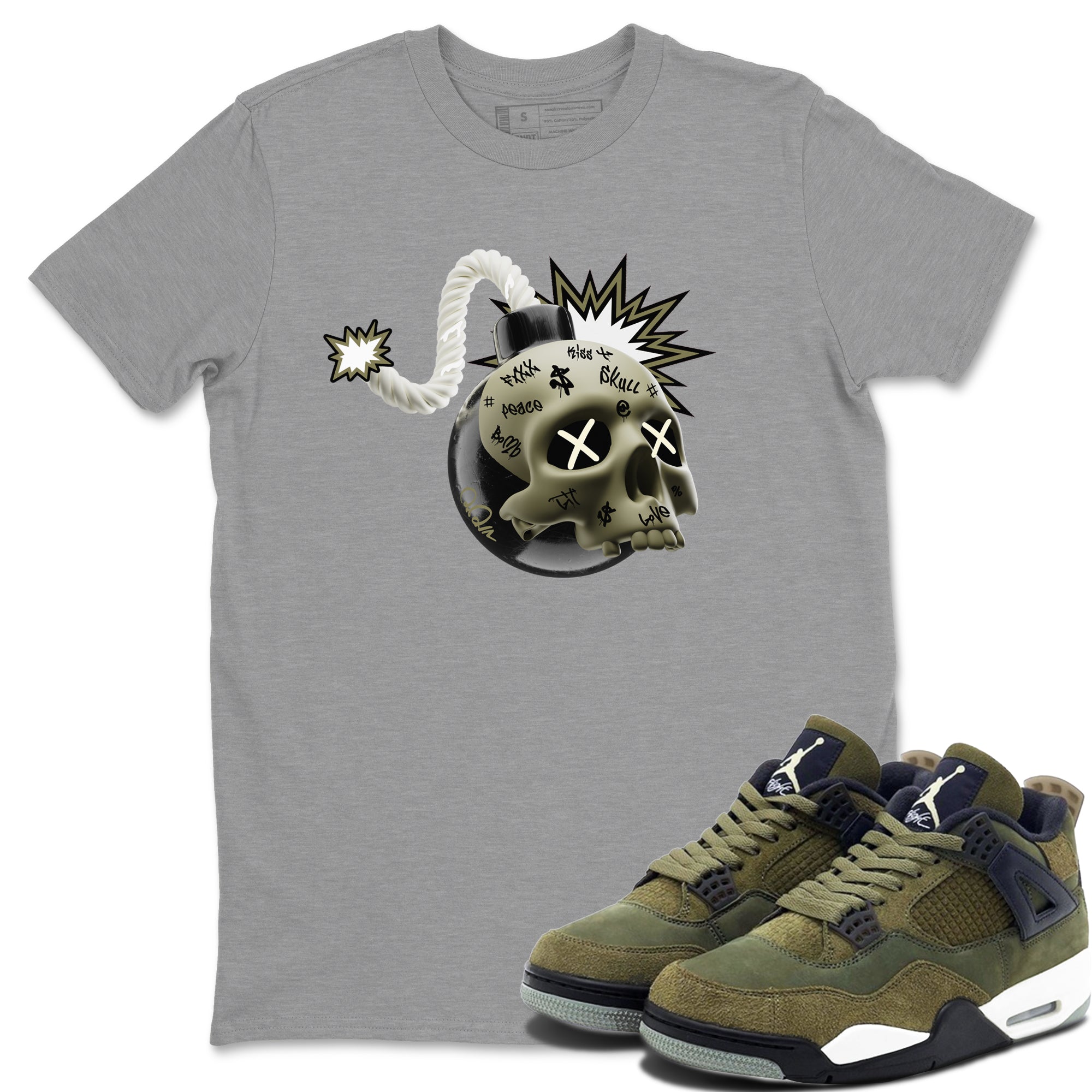 Skull Bomb snkmatch Tee - Air Jordan 4 Medium Olive