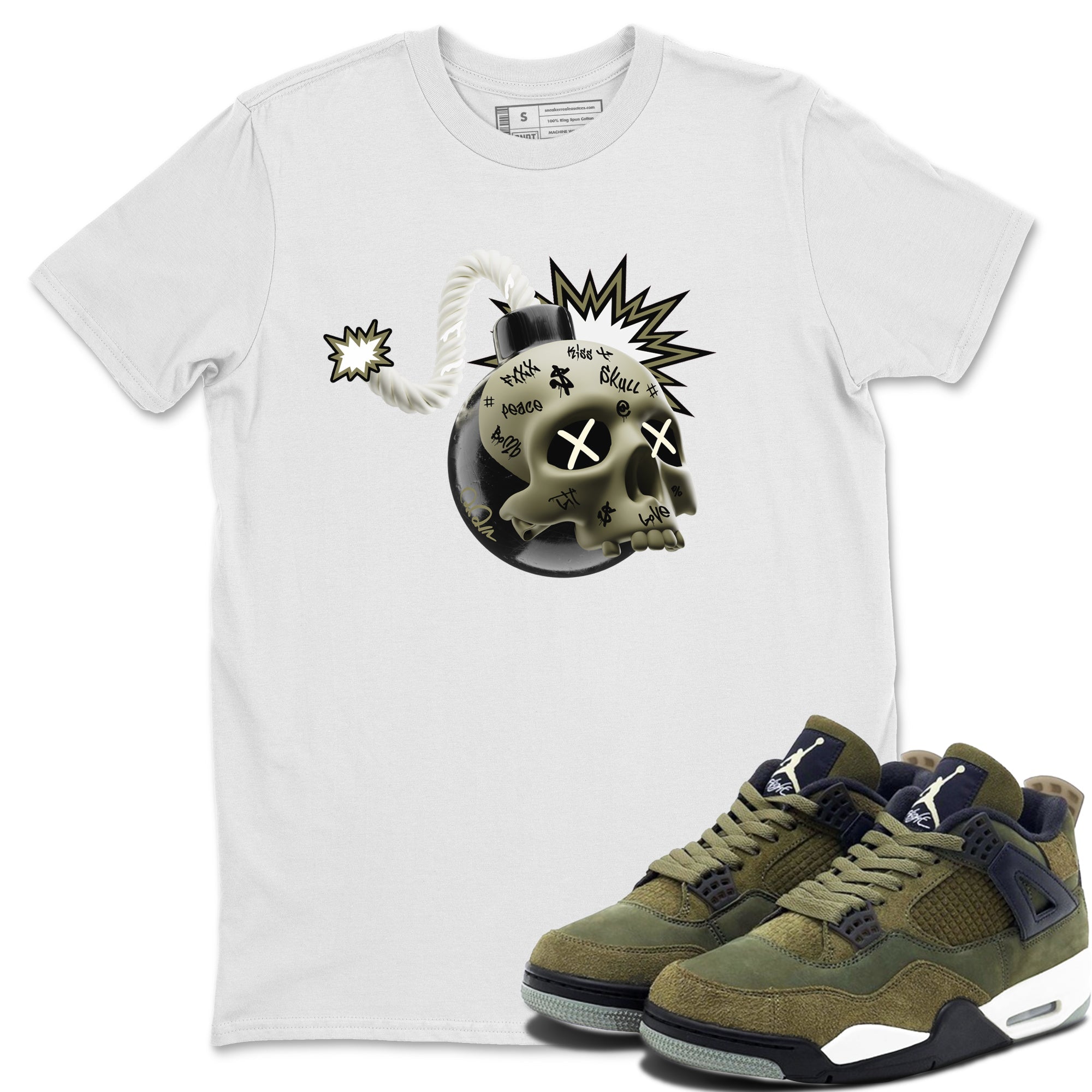 Skull Bomb snkmatch Tee - Air Jordan 4 Medium Olive