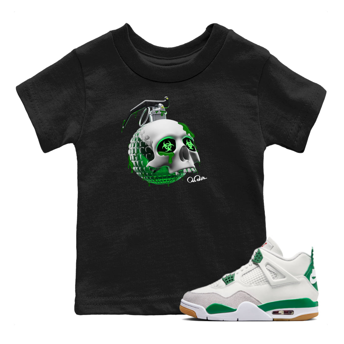 Skull Bomb Kids Tops - Air Jordan 4 Pine Green