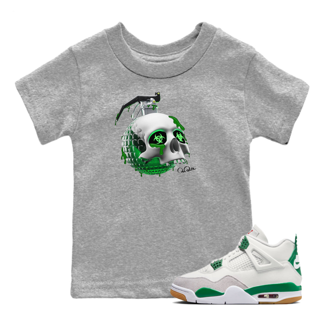 Skull Bomb Kids Tops - Air Jordan 4 Pine Green SB