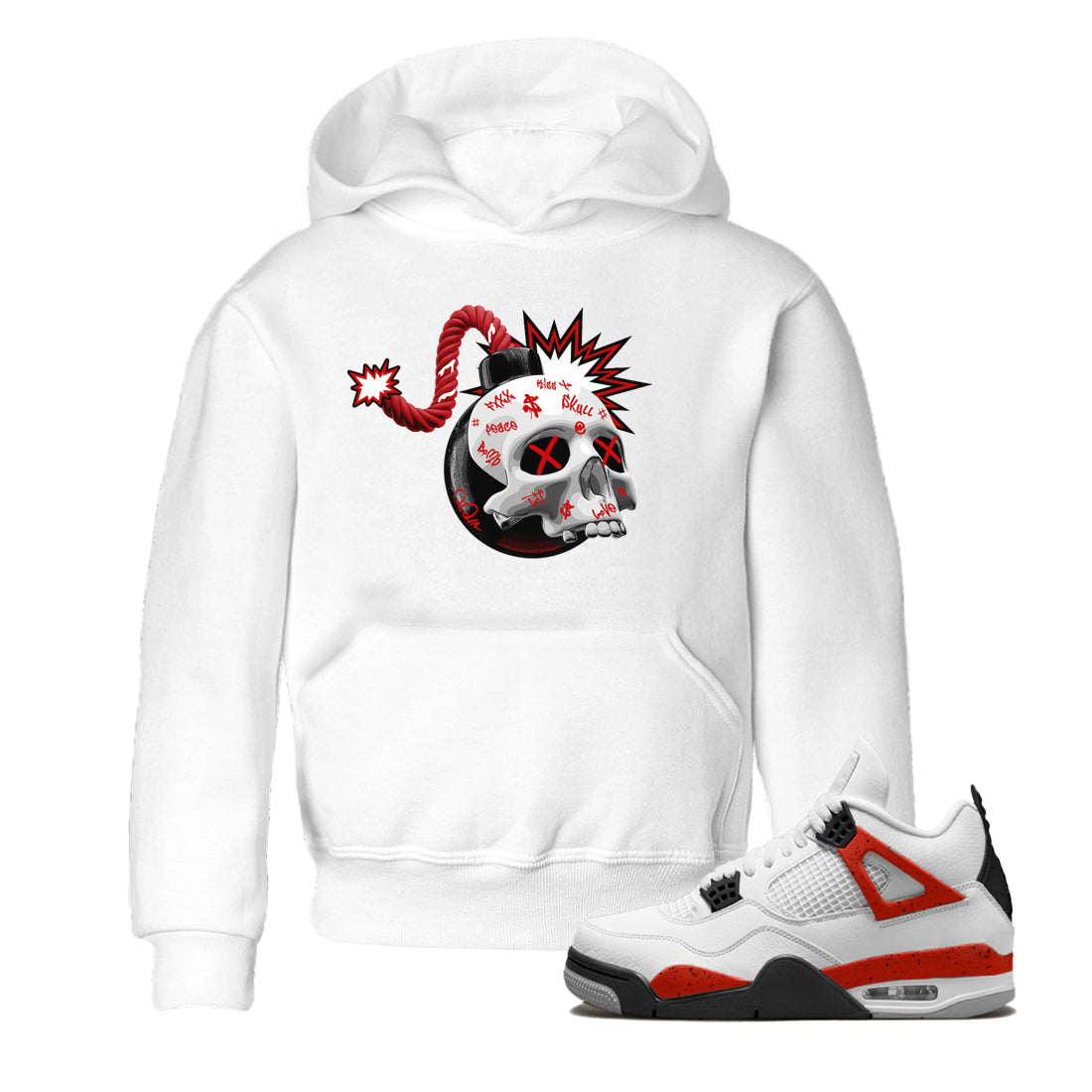 Skull Bomb Kids Tops - Air Jordan 4 Red Cement