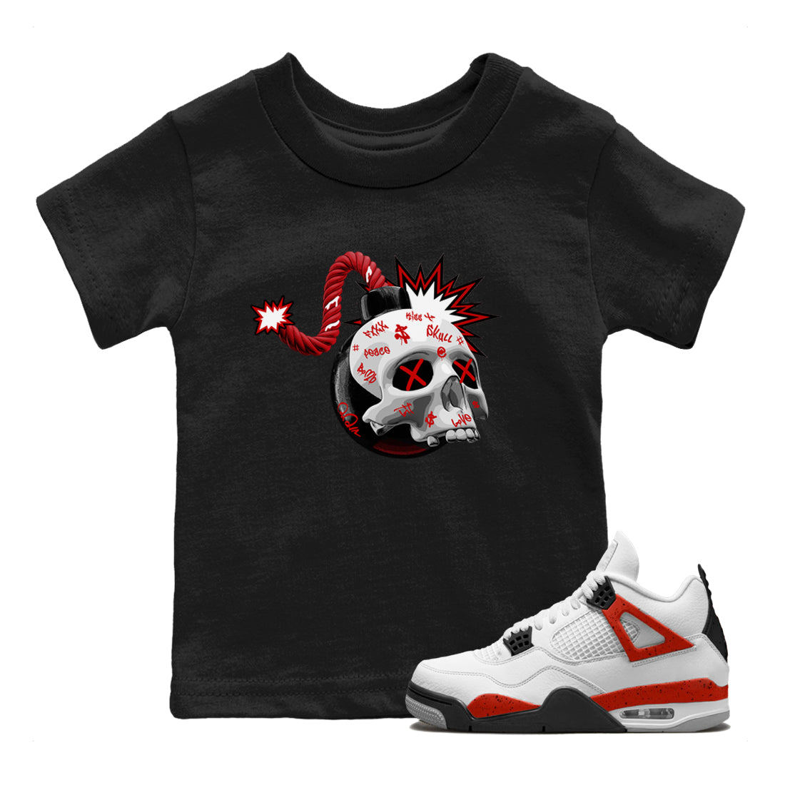 Skull Bomb Kids Tops - Air Jordan 4 Red Cement