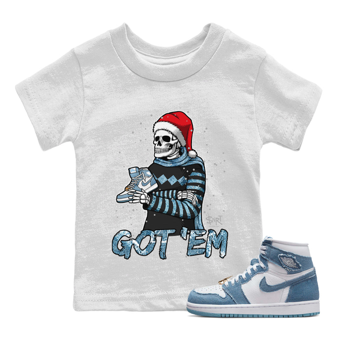 Skull Got Em Kids Tops - Air Jordan 1 Denim