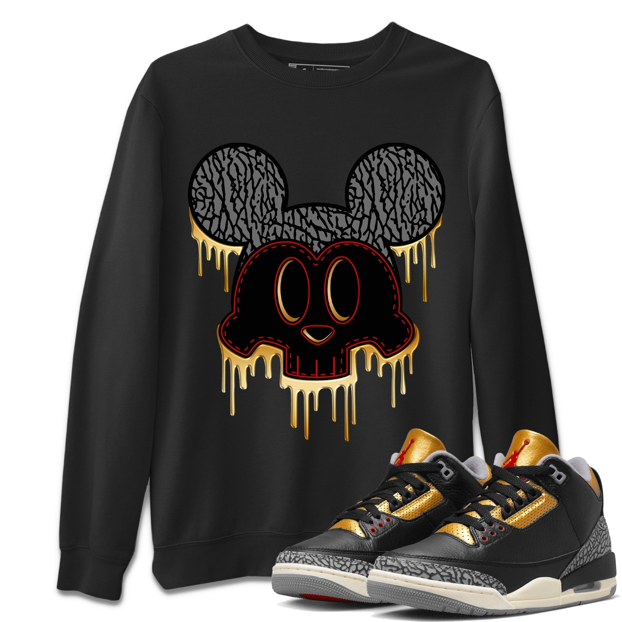 Skull Mouse Unisex Tops - Air Jordan 3 Black Gold