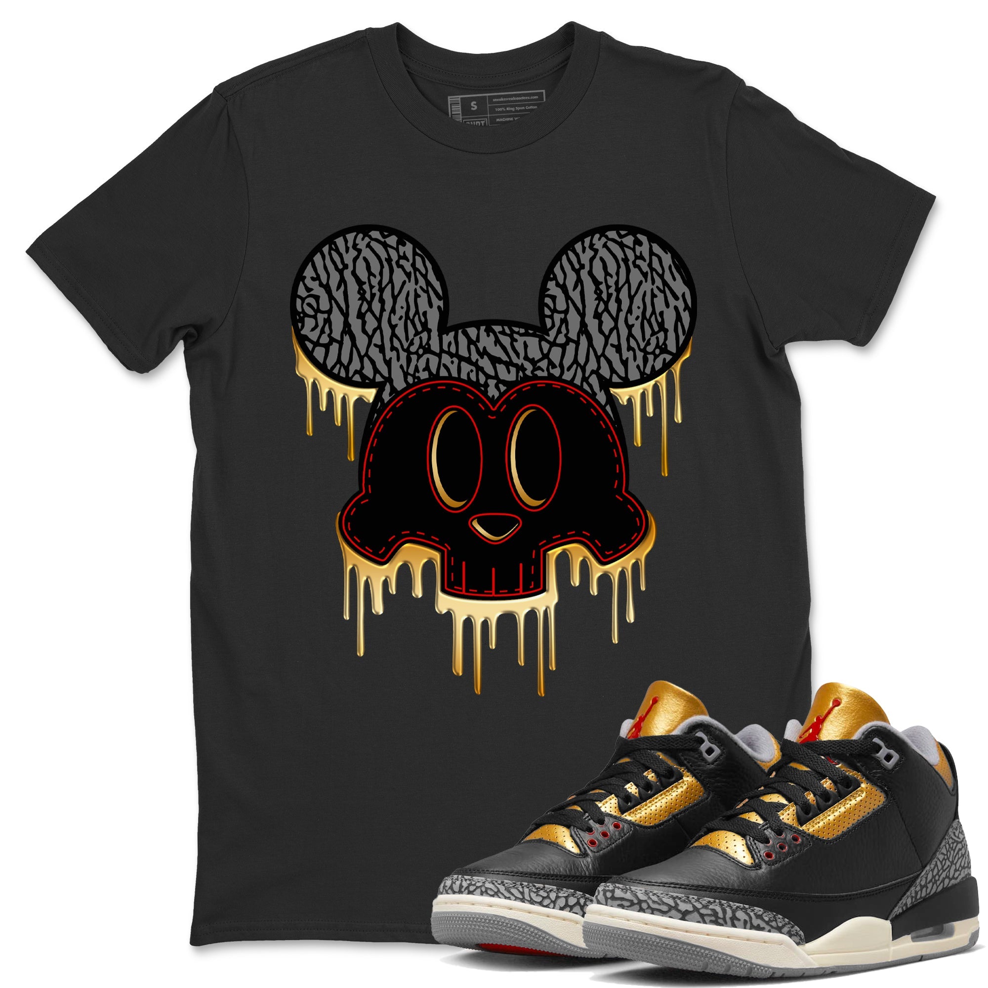 Skull Mouse Unisex Tops - Air Jordan 3 Black Gold