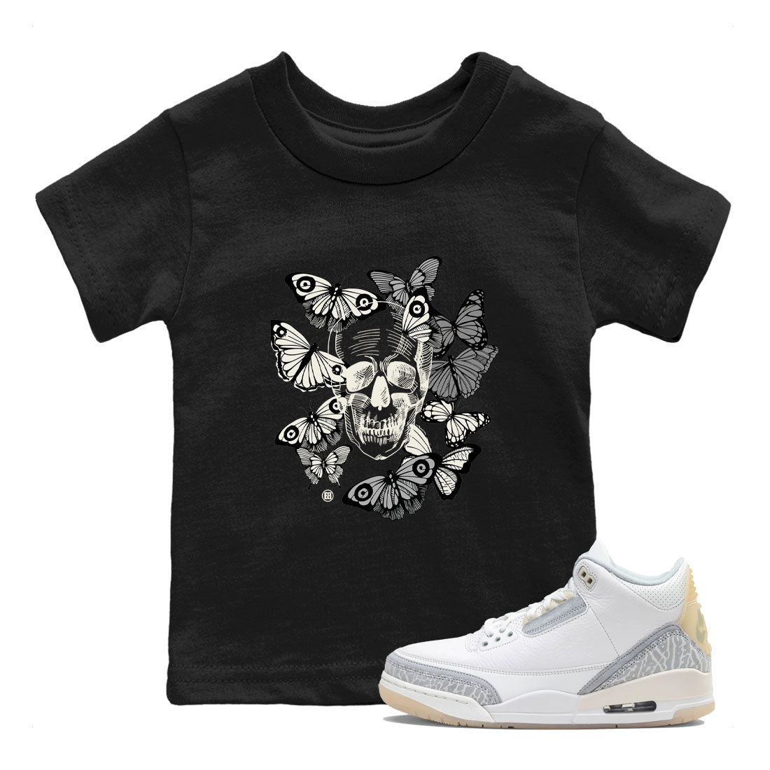 Skull With Butterflies snkmatch Tees Kids - Air Jordan 3 Ivory