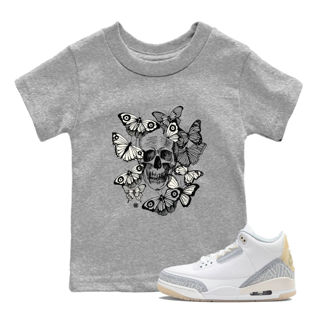 Skull With Butterflies snkmatch Tees Kids - Air Jordan 3 Ivory