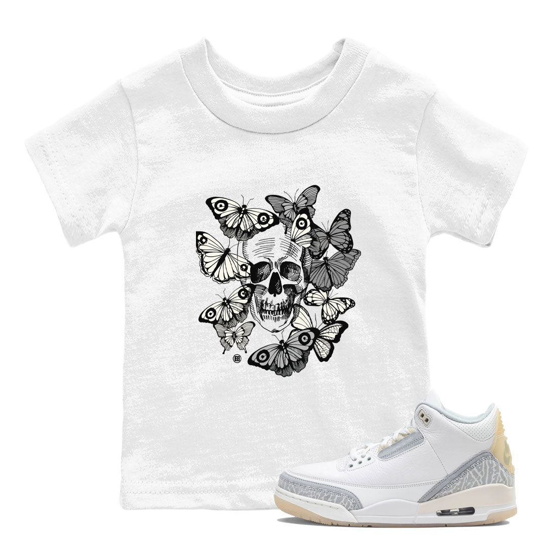 Skull With Butterflies snkmatch Tees Kids - Air Jordan 3 Ivory