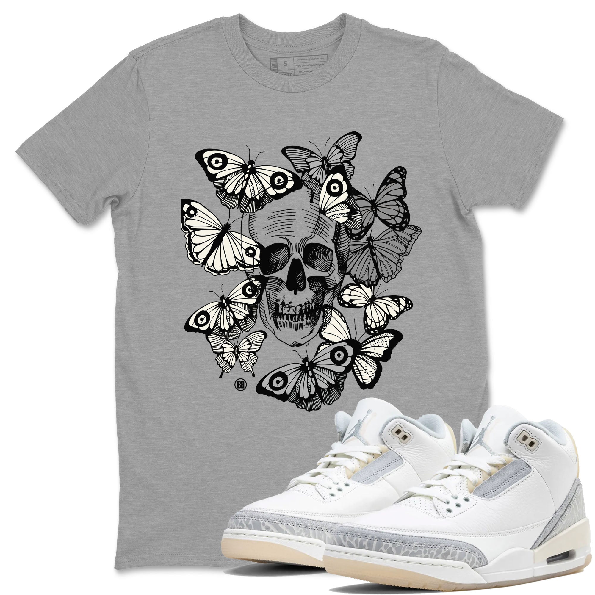 Skull With Butterflies snkmatch Tees - Air Jordan 3 Ivory