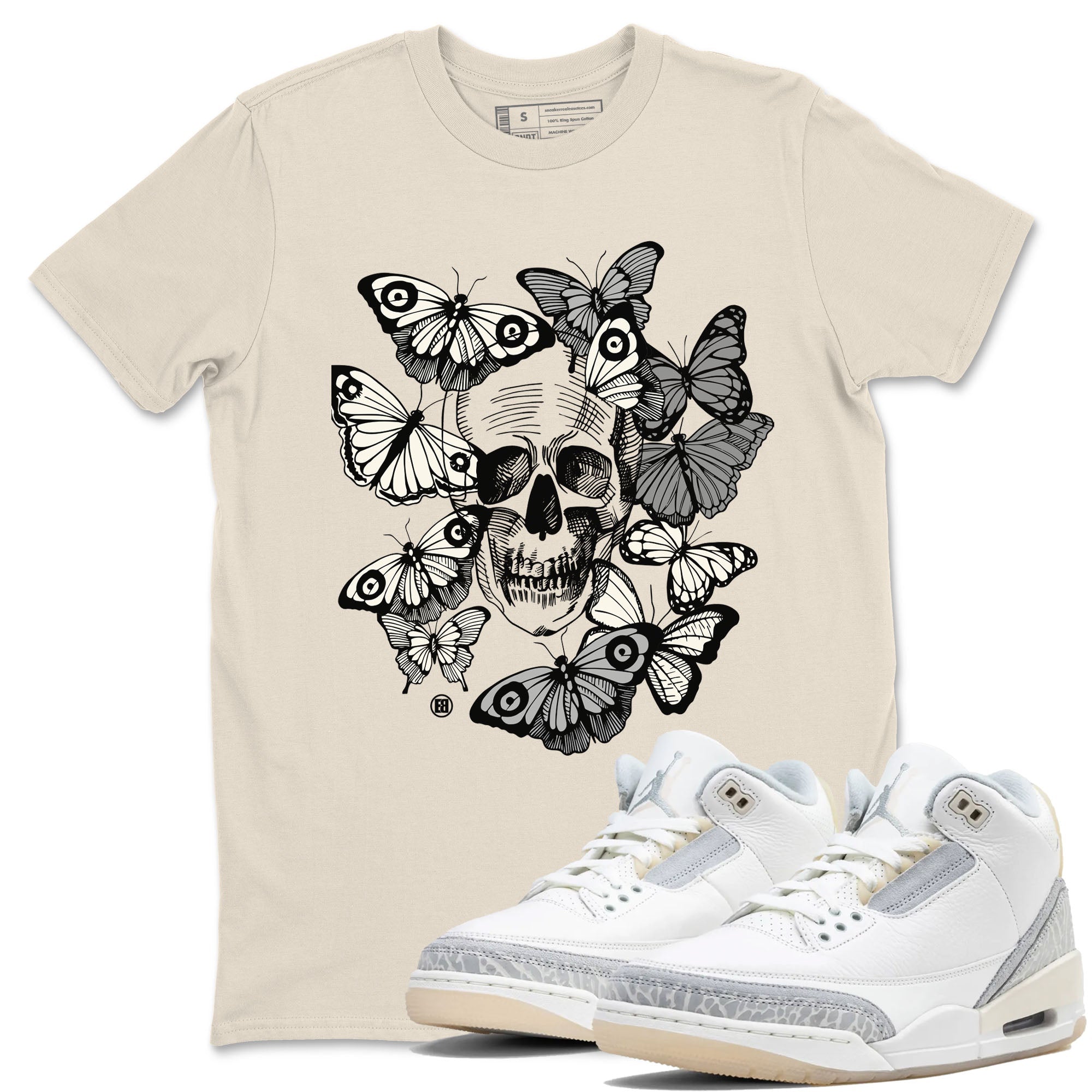 Skull With Butterflies snkmatch Tees - Air Jordan 3 Ivory