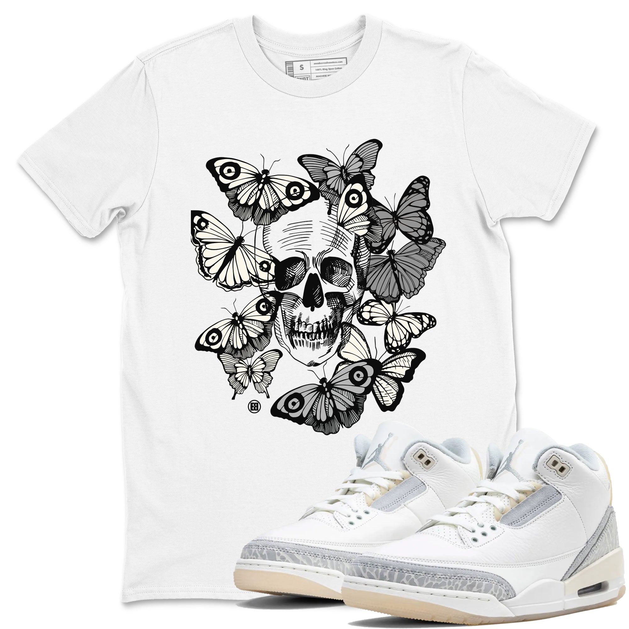 Skull With Butterflies snkmatch Tees - Air Jordan 3 Ivory