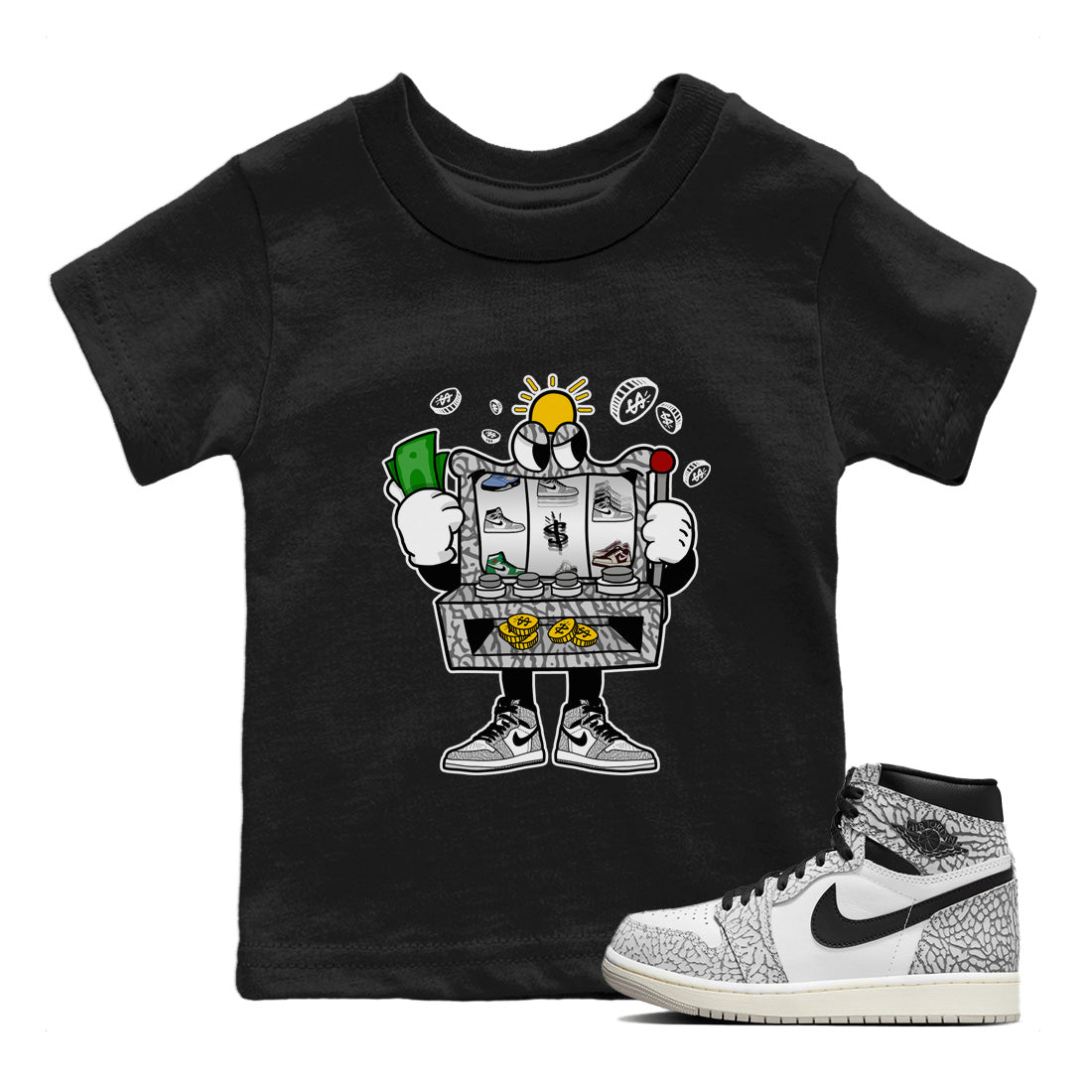 Slot Machine Kids Tops - Air Jordan 1 White Cement