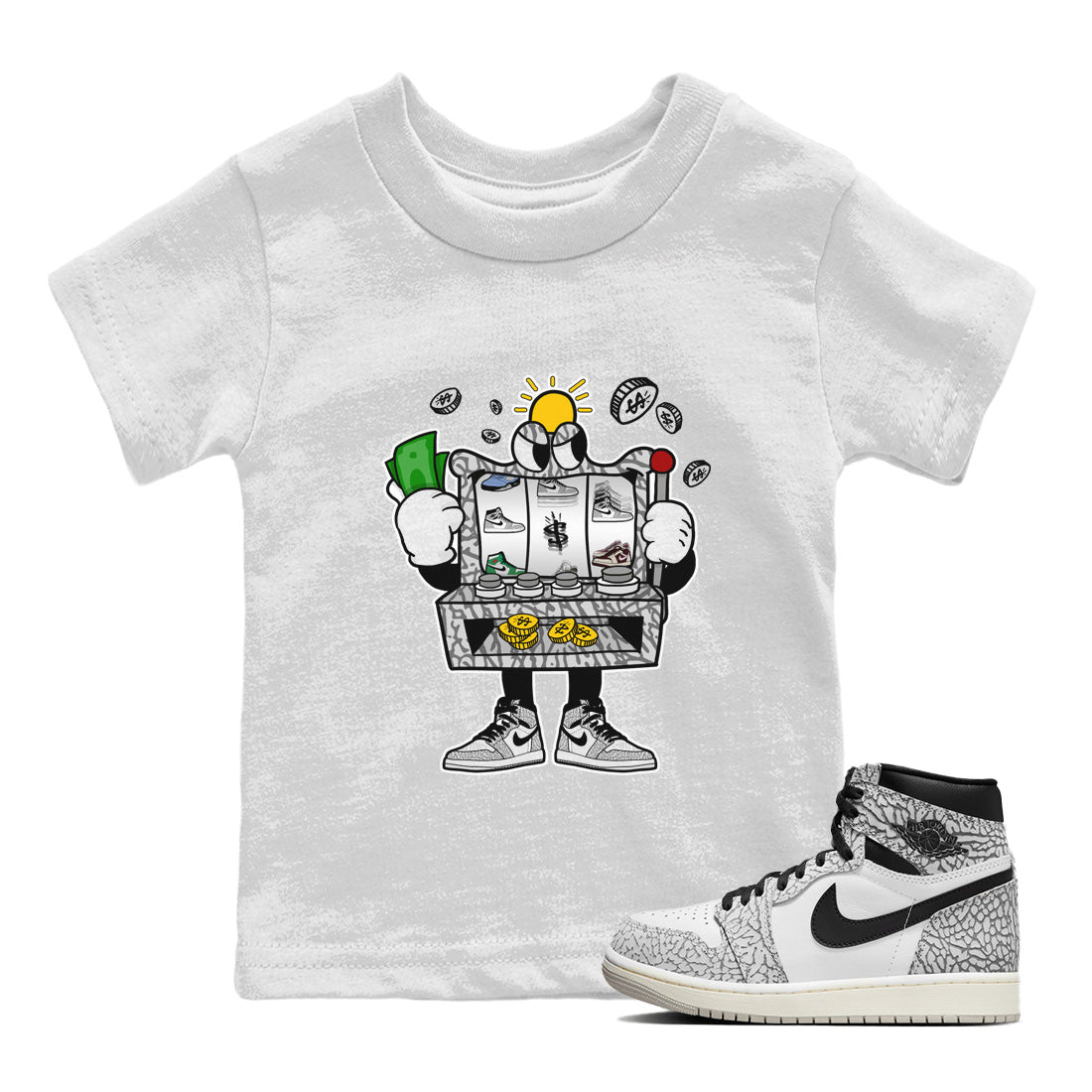 Slot Machine Kids Tops - Air Jordan 1 White Cement
