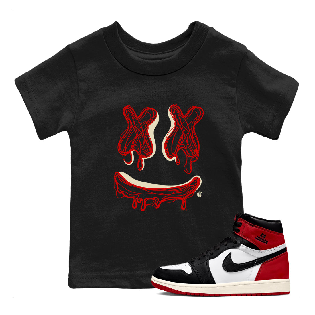 Smile Doodle snkmatch Tees Kids - Air Jordan 1 Black Toe Reimagined
