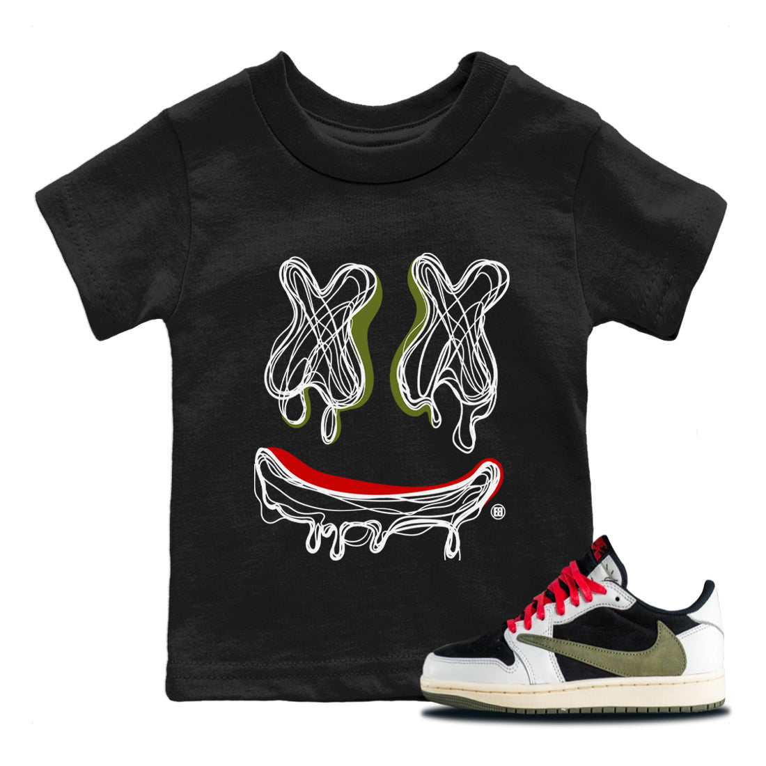 Smile Doodle snkmatch Tees Kids - Air Jordan 1 Travis Scott Olive