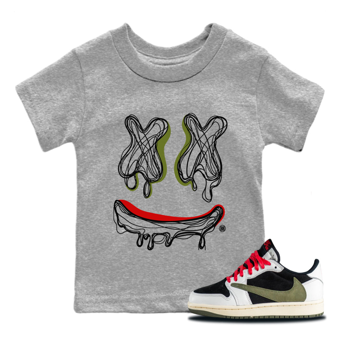 Smile Doodle snkmatch Tees Kids - Air Jordan 1 Travis Scott Olive