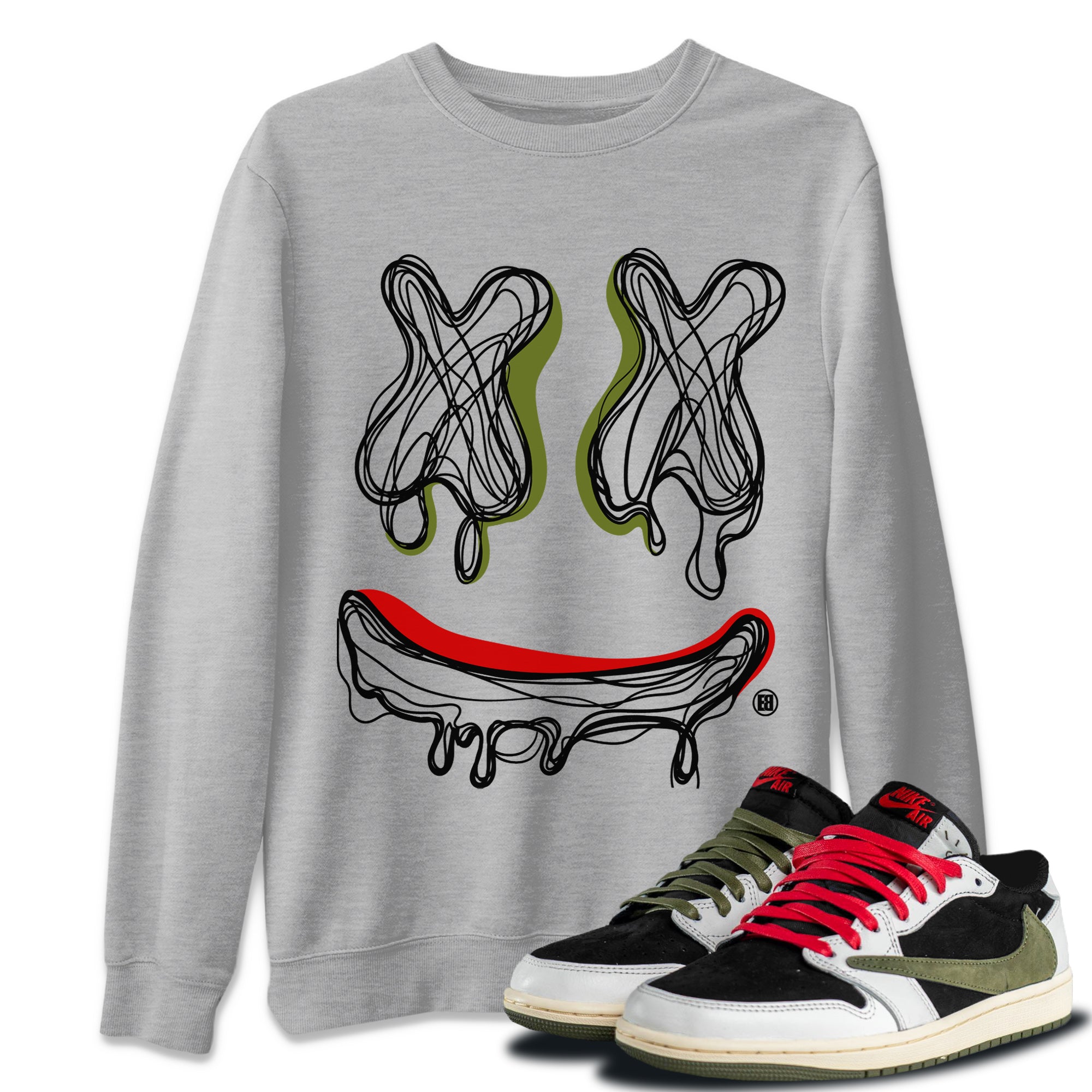 Smile Doodle snkmatch Tees - Air Jordan 1 Travis Scott Olive