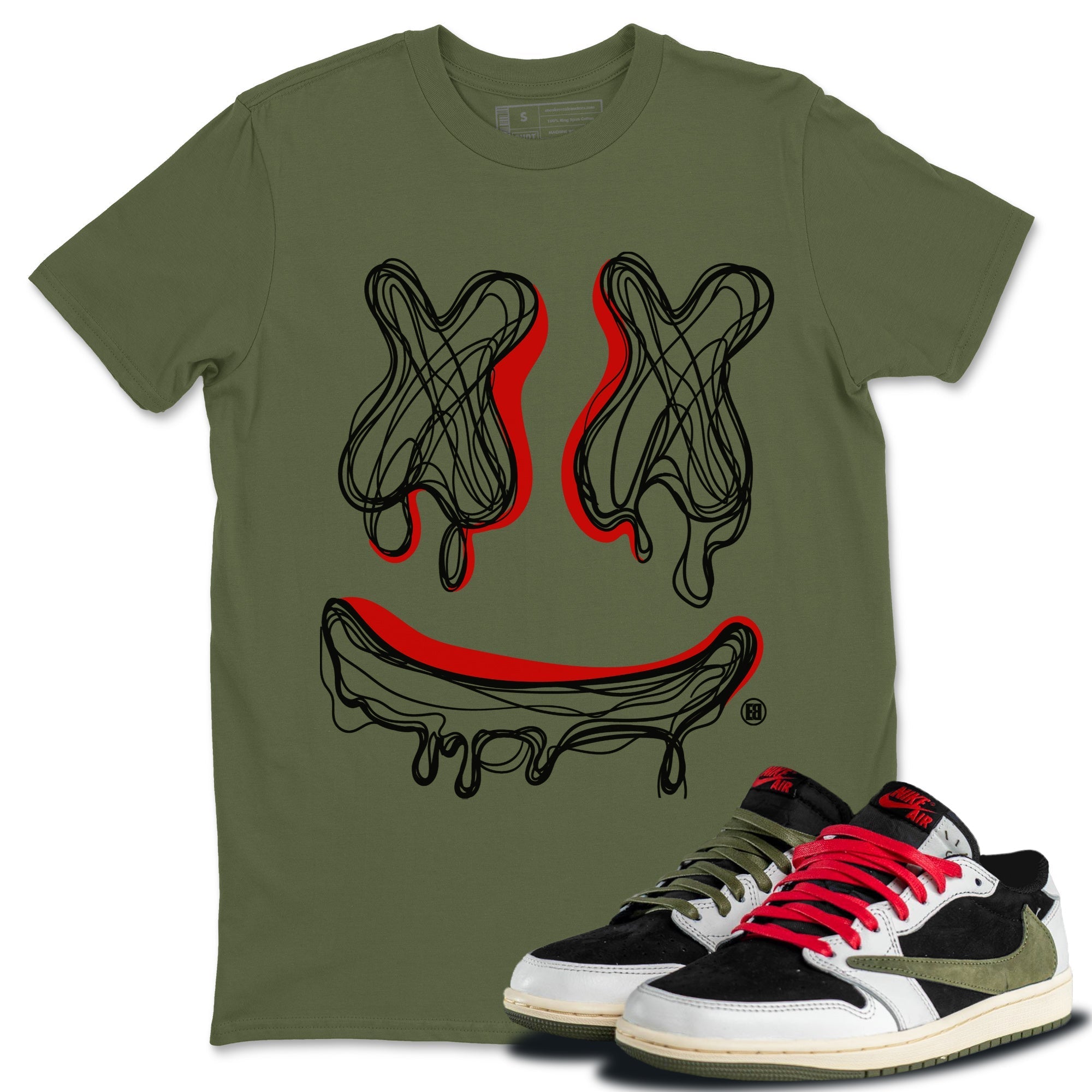 Smile Doodle snkmatch Tees - Air Jordan 1 Travis Scott Olive