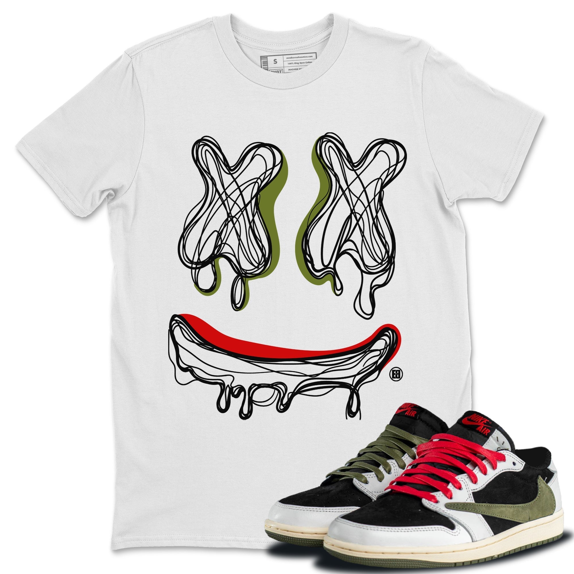 Smile Doodle snkmatch Tees - Air Jordan 1 Travis Scott Olive