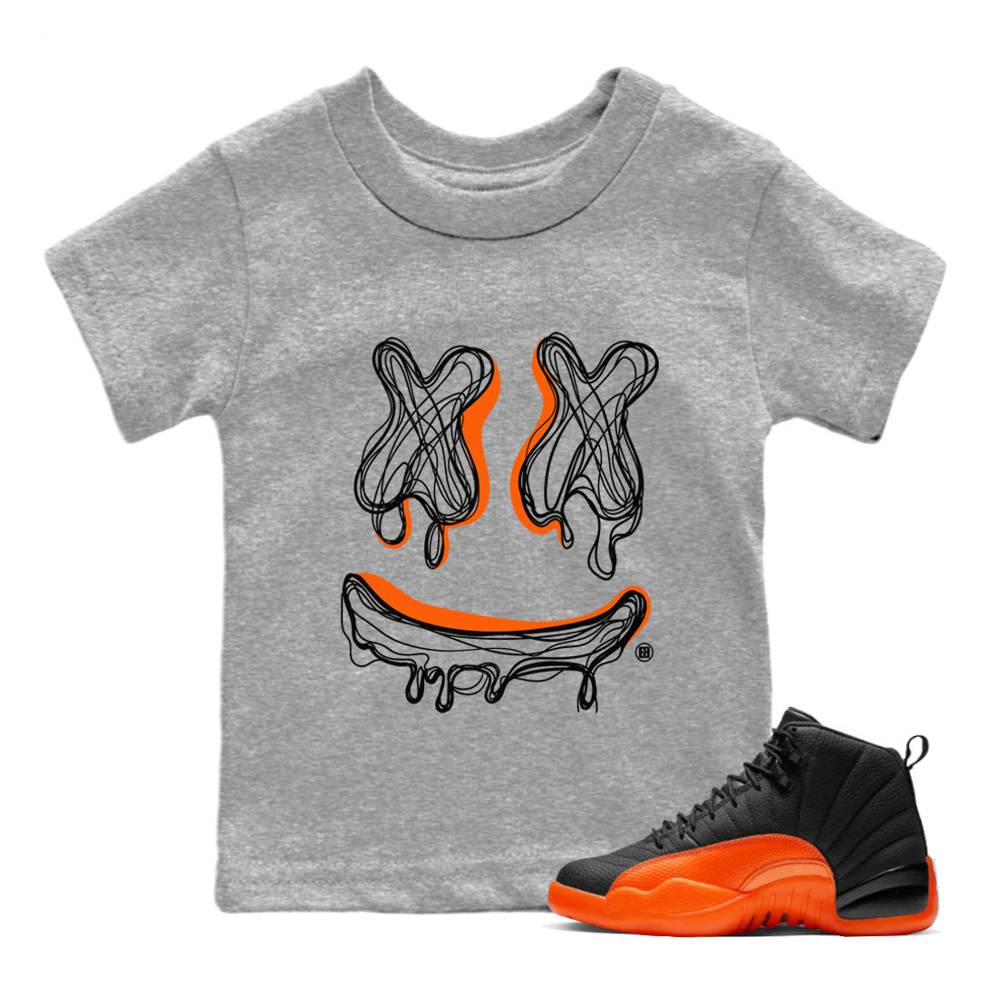 Smile Doodle snkmatch Tees Kids - Air Jordan 12 Brilliant Orange