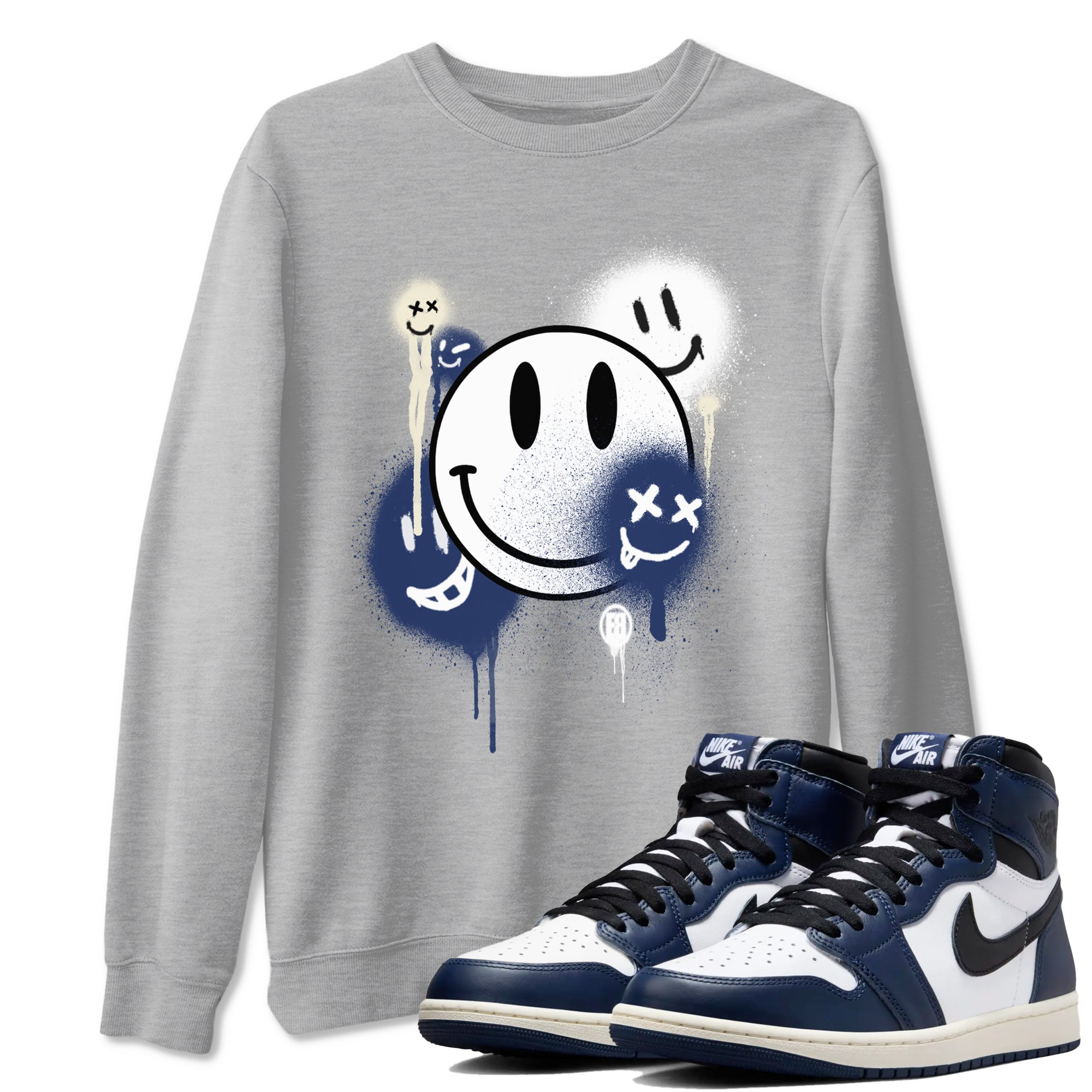 Smile Painting snkmatch Tees - Air Jordan 1 Midnight Navy