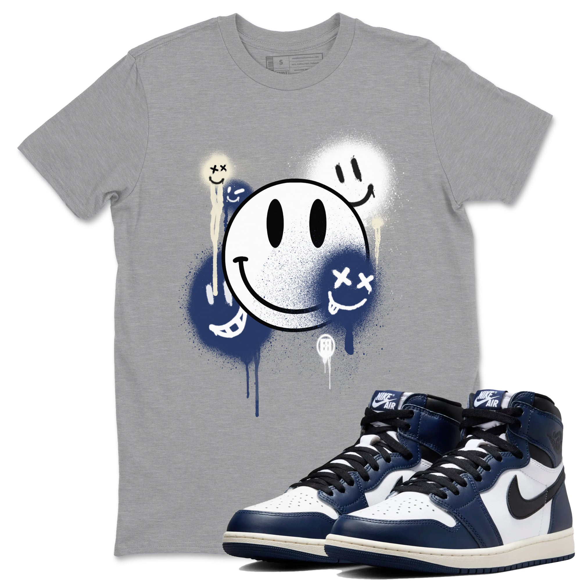 Smile Painting snkmatch Tees - Air Jordan 1 Midnight Navy