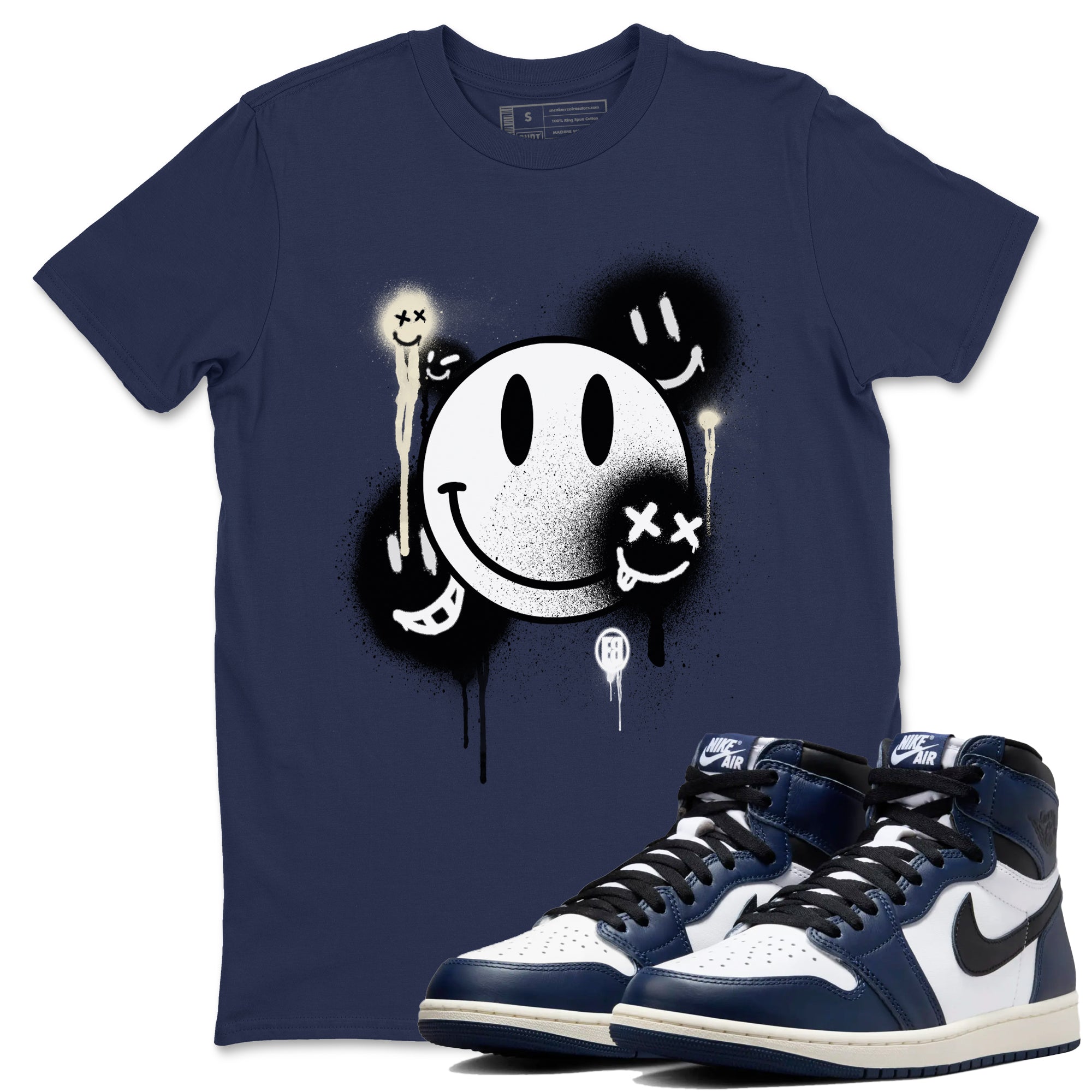 Smile Painting snkmatch Tees - Air Jordan 1 Midnight Navy