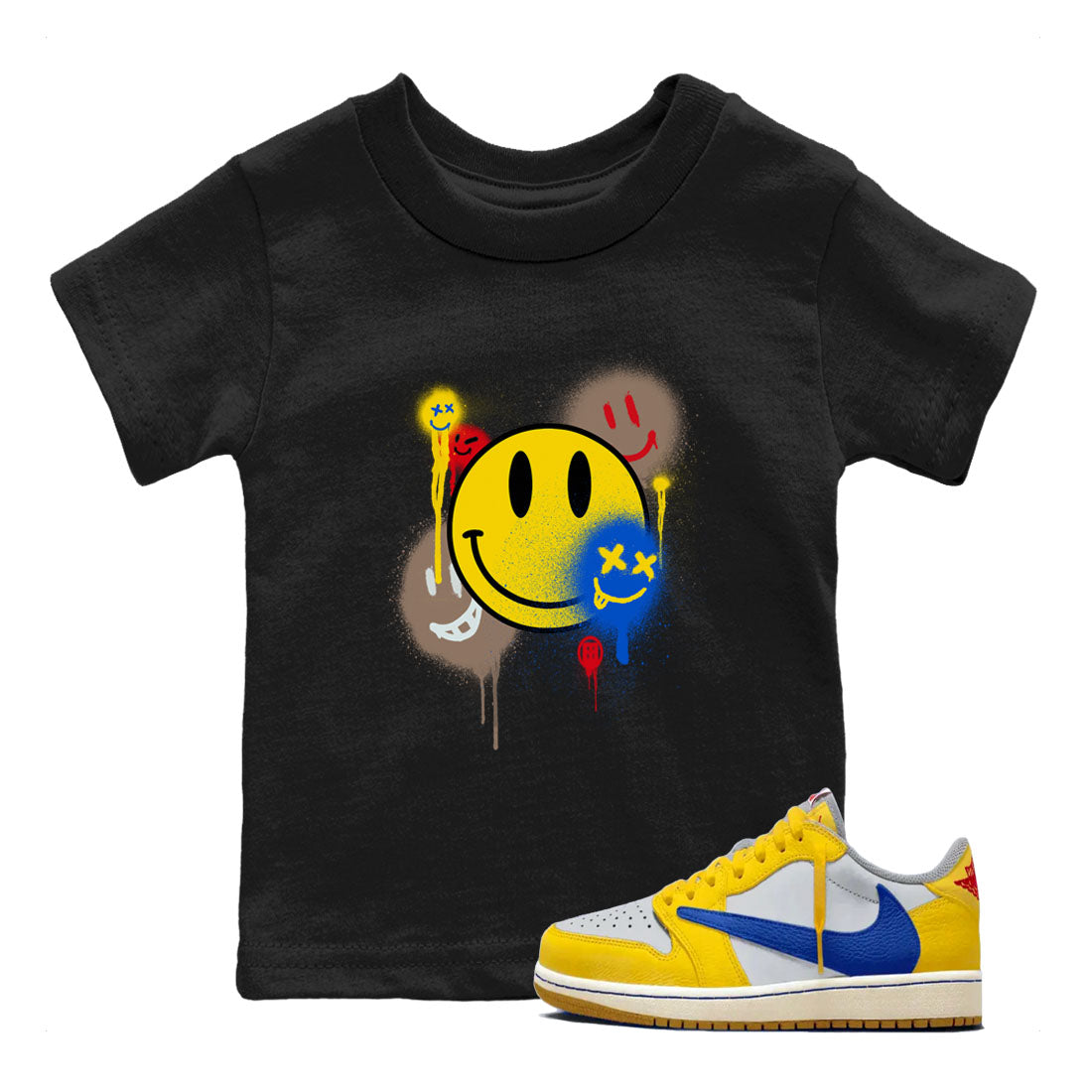 Smile Painting snkmatch Tees Kids - Air Jordan 1 Travis Scott Canary
