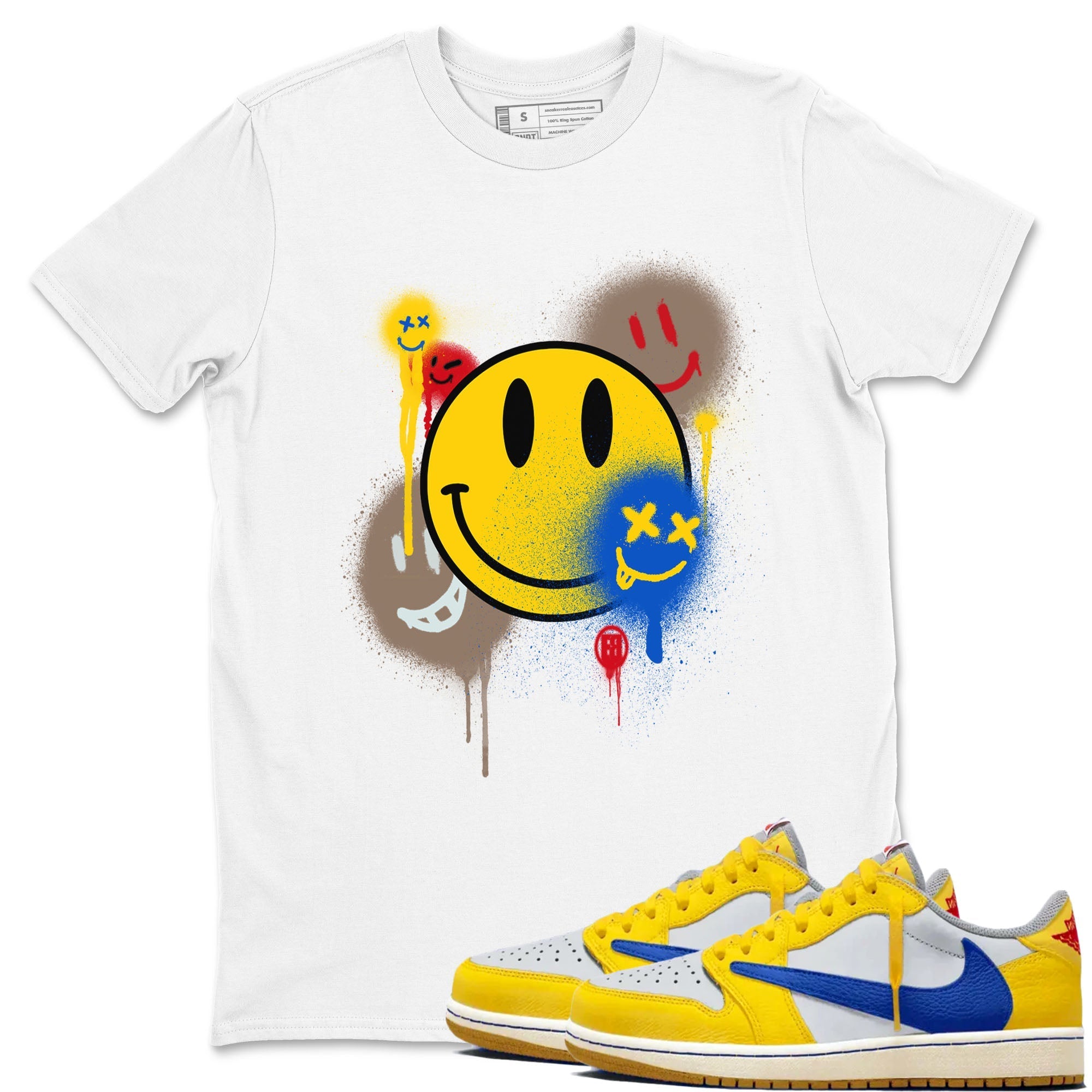 Smile Painting snkmatch Tees - Air Jordan 1 Travis Scott Canary
