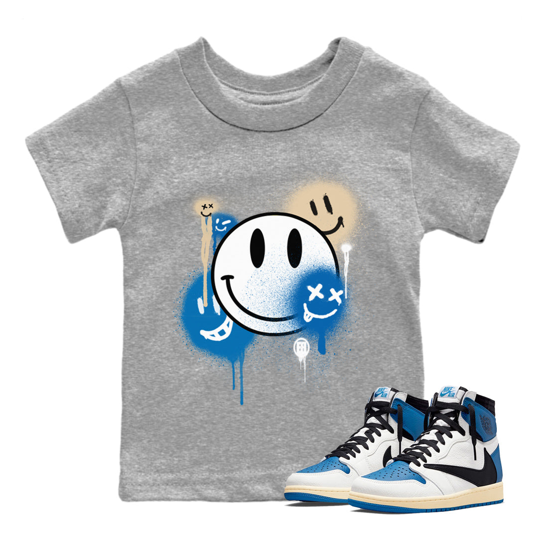 Smile Painting Kids Tops - Air Jordan 1 Travis Scott Fragment