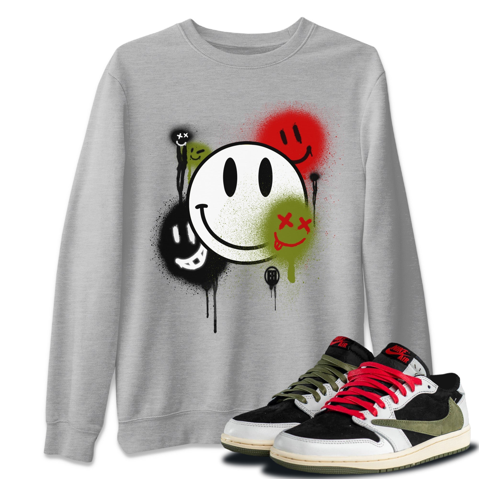 Smile Painting Unisex Tops - Air Jordan 1 Travis Scott Olive