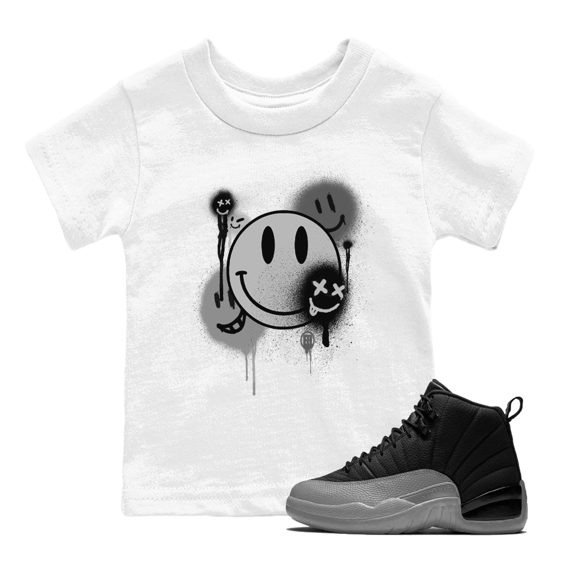 Smile Painting snkmatch Tees Kids - Air Jordan 12 Black Wolf Grey