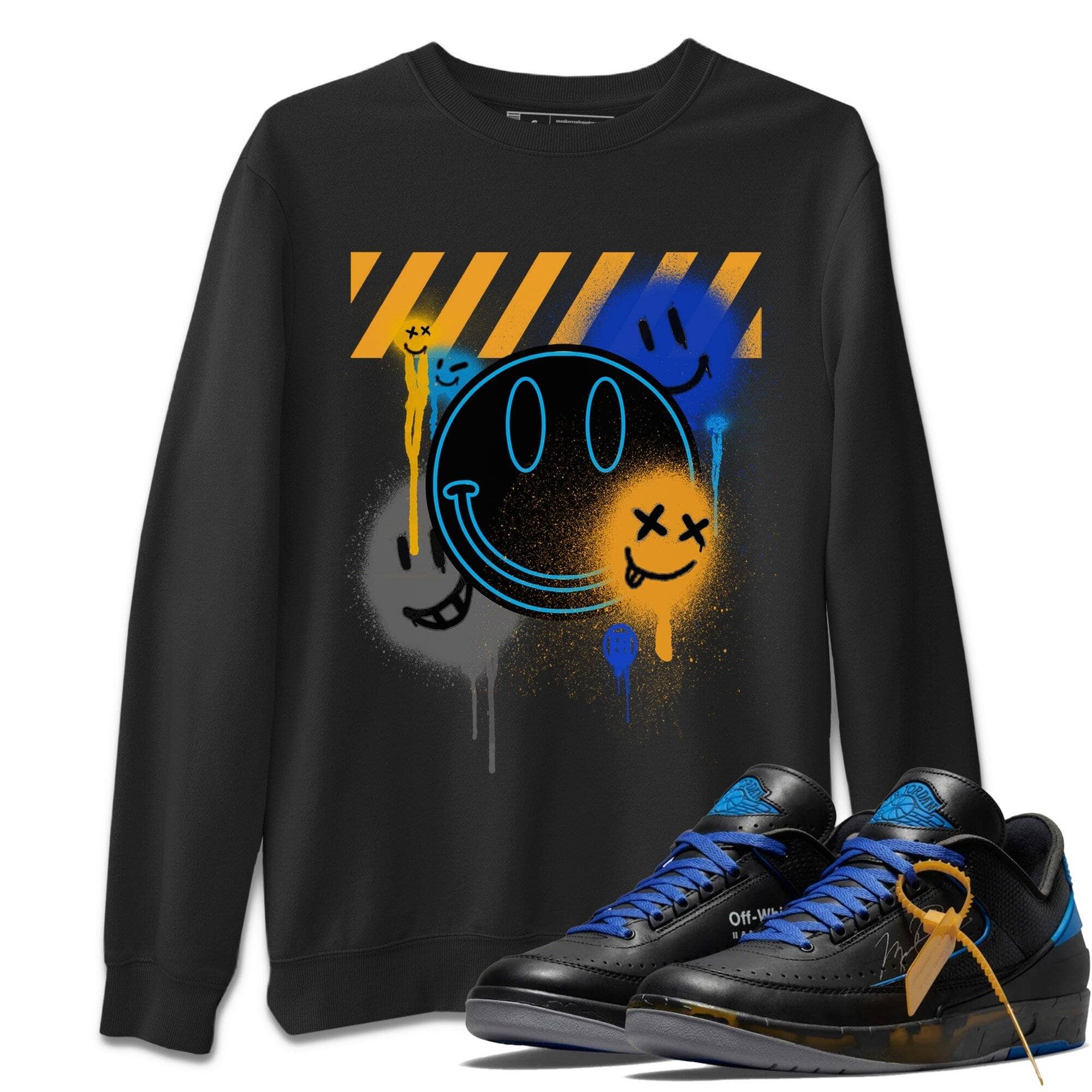 Smile Painting Unisex Tops - Air Jordan 2 OFF-WHITE Black Blue