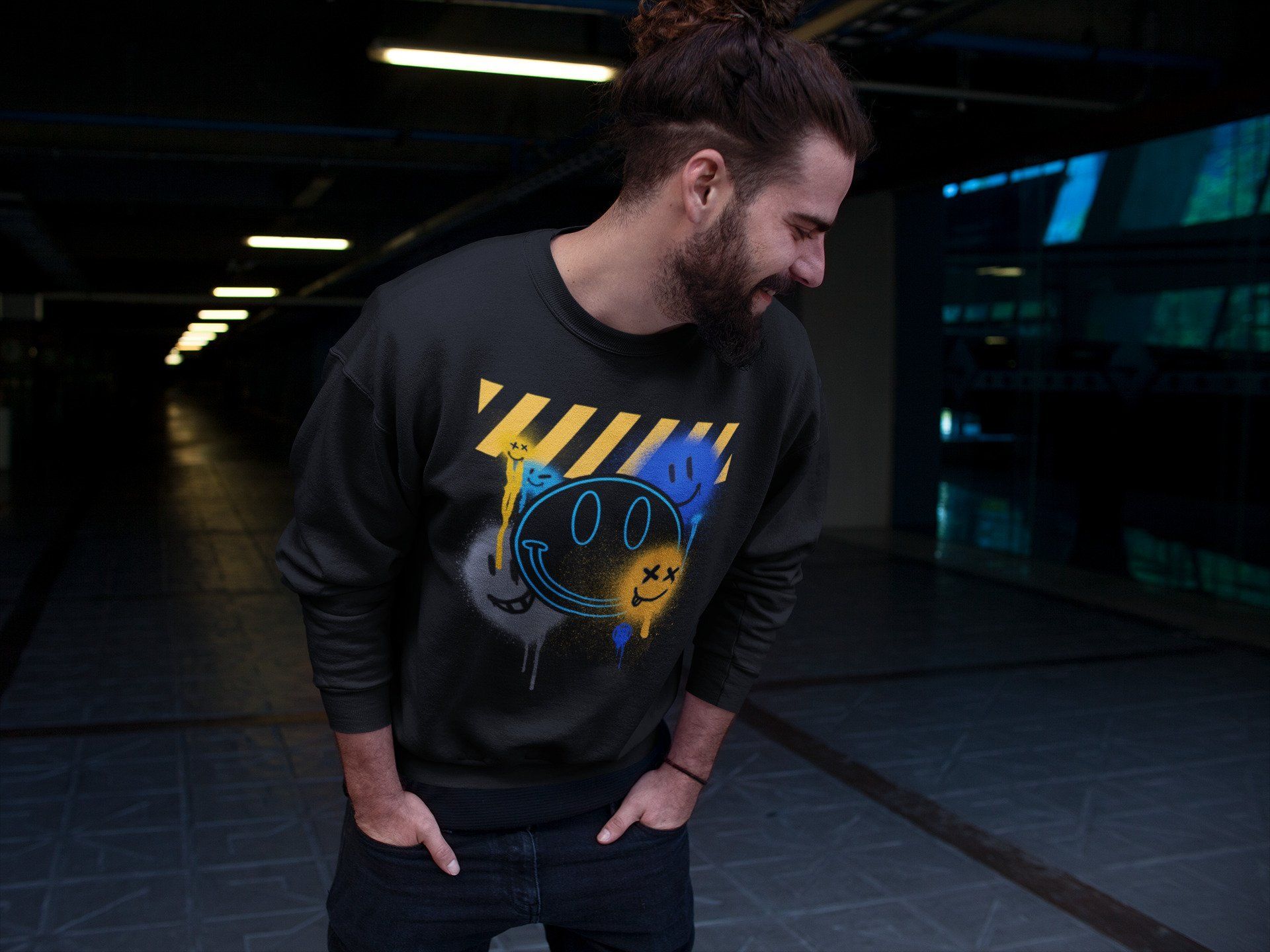 Smile Painting Unisex Tops - Air Jordan 2 OFF-WHITE Black Blue